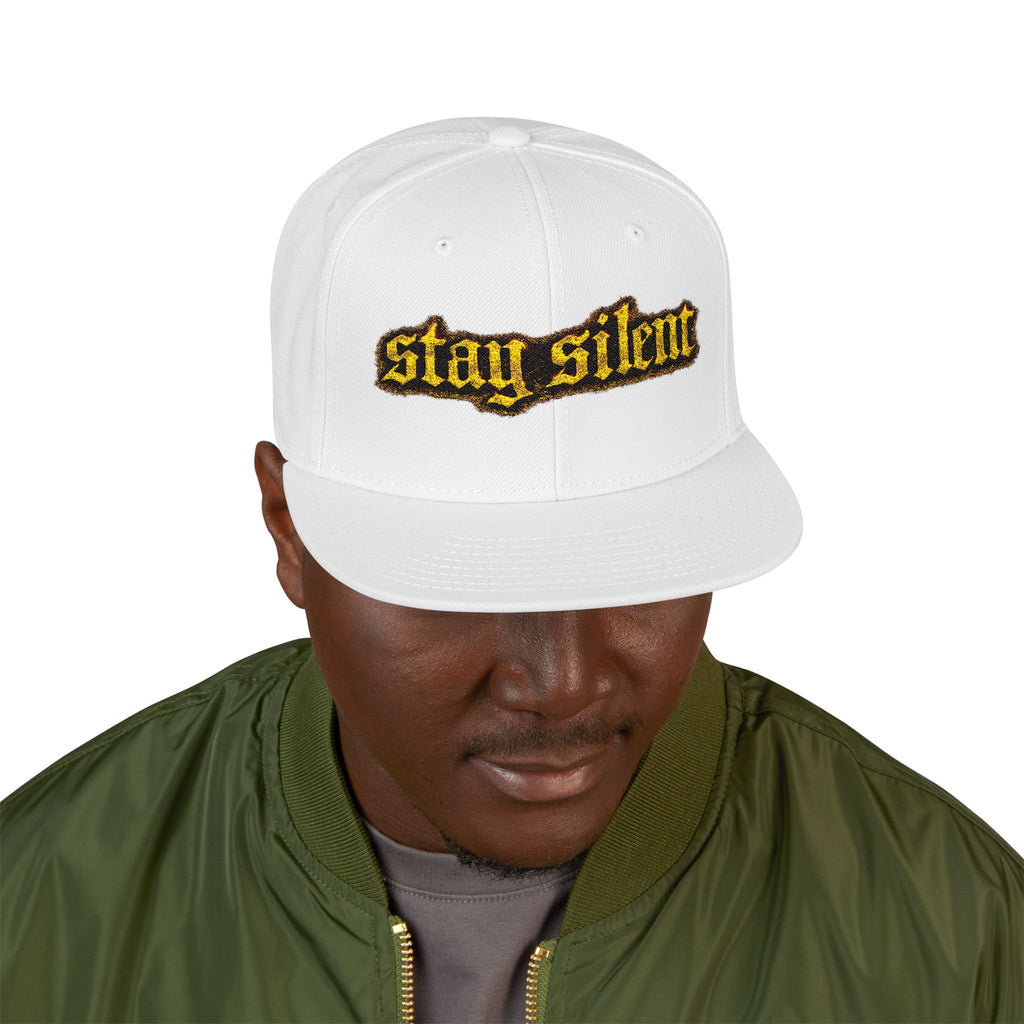 Embroidered 'Stay Silent' Flame Gothic Snapback Hat