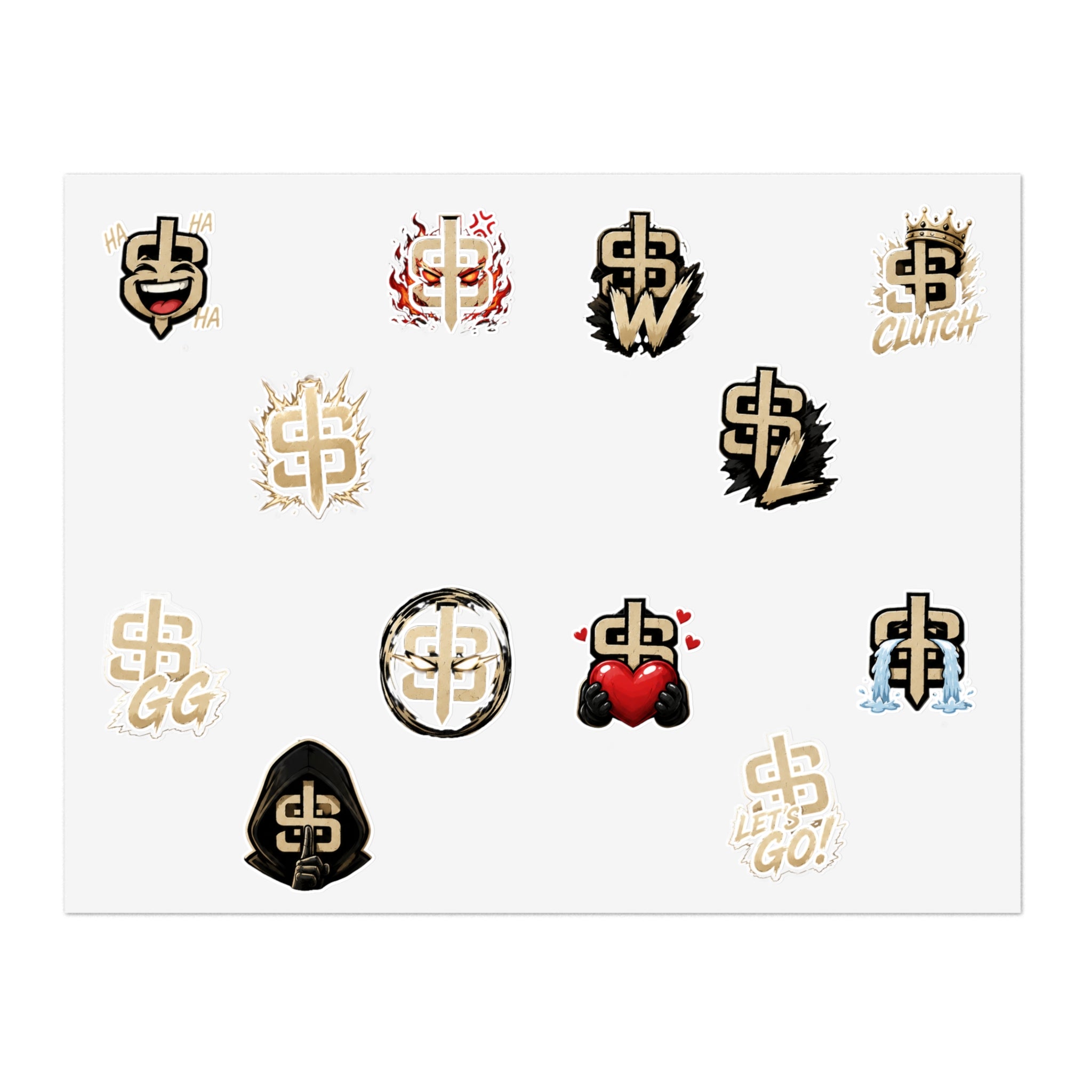 Gold Monogram Sticker Sheet — Decorative Logo Emoji Stickers for Laptops, Planners & Phone Cases
