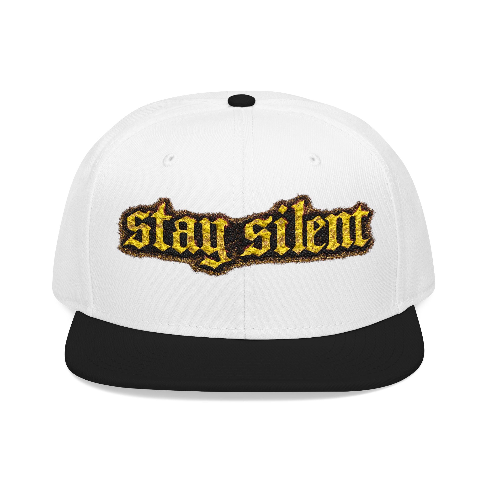 Embroidered 'Stay Silent' Flame Gothic Snapback Hat