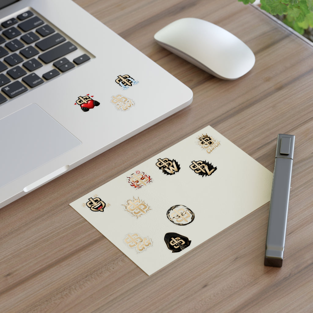 Gold Monogram Sticker Sheet — Decorative Logo Emoji Stickers for Laptops, Planners & Phone Cases