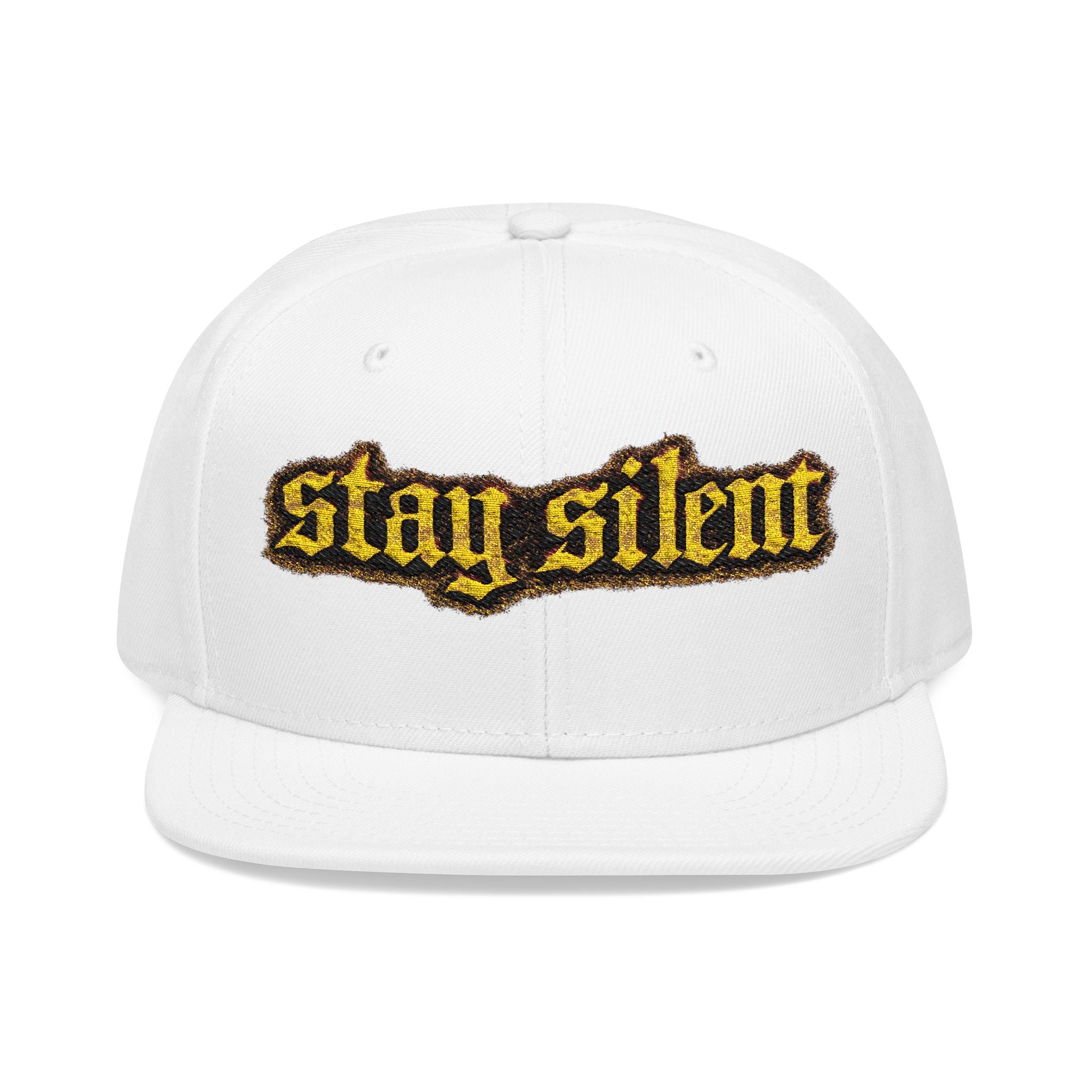 Embroidered 'Stay Silent' Flame Gothic Snapback Hat