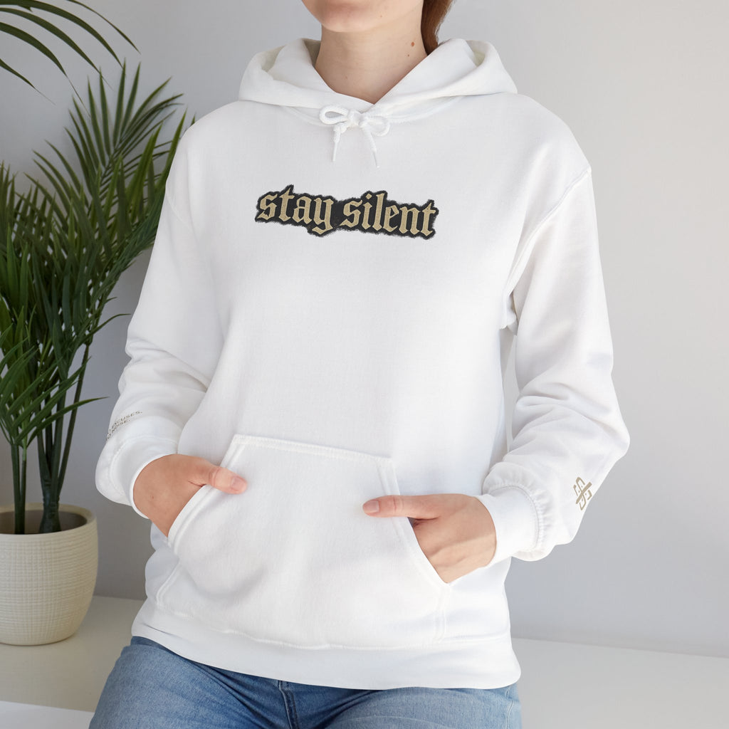 Hoodie - 'Stay Silent' Vintage Basketball Court Graphic Hoodie