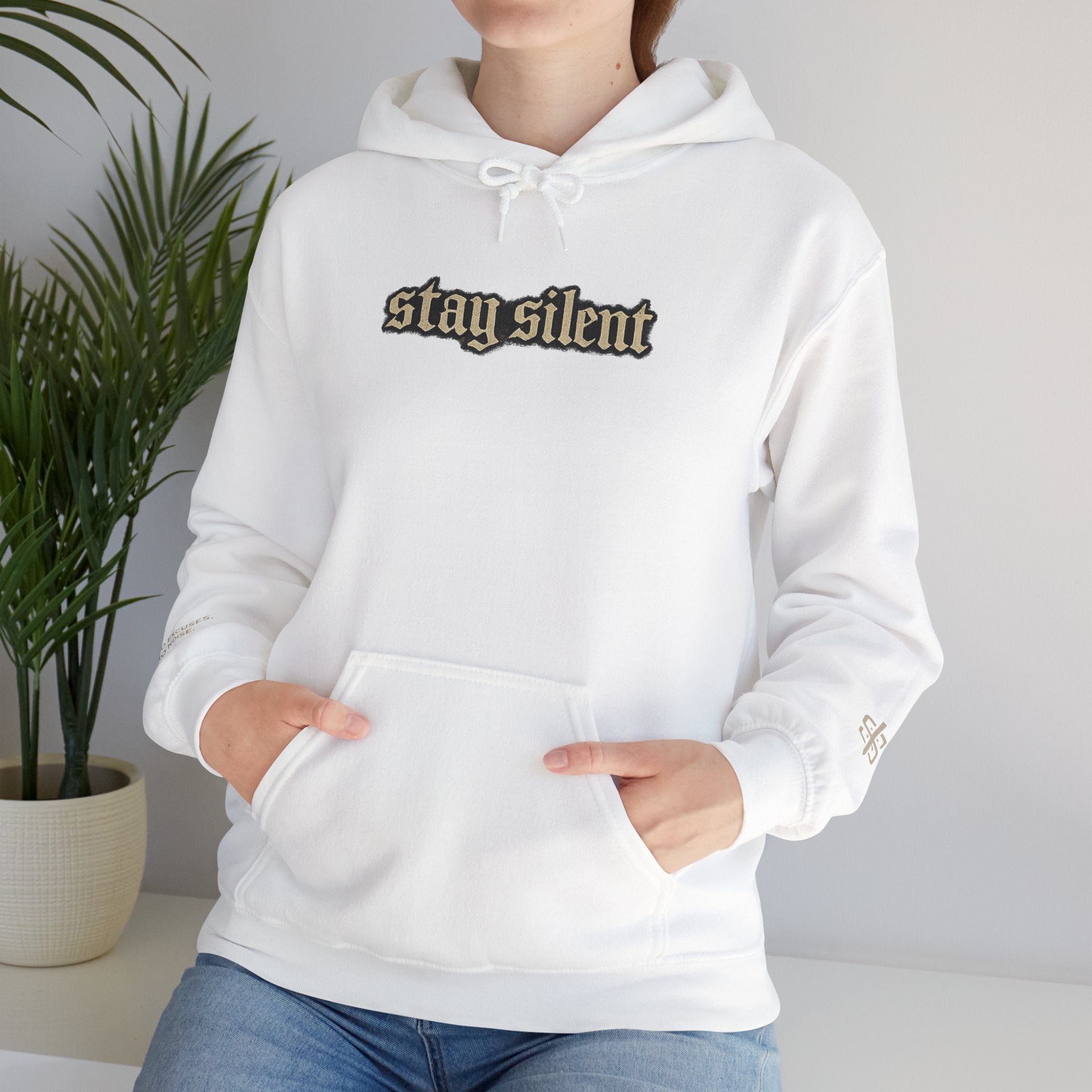 Hoodie - 'Stay Silent' Vintage Basketball Court Graphic Hoodie