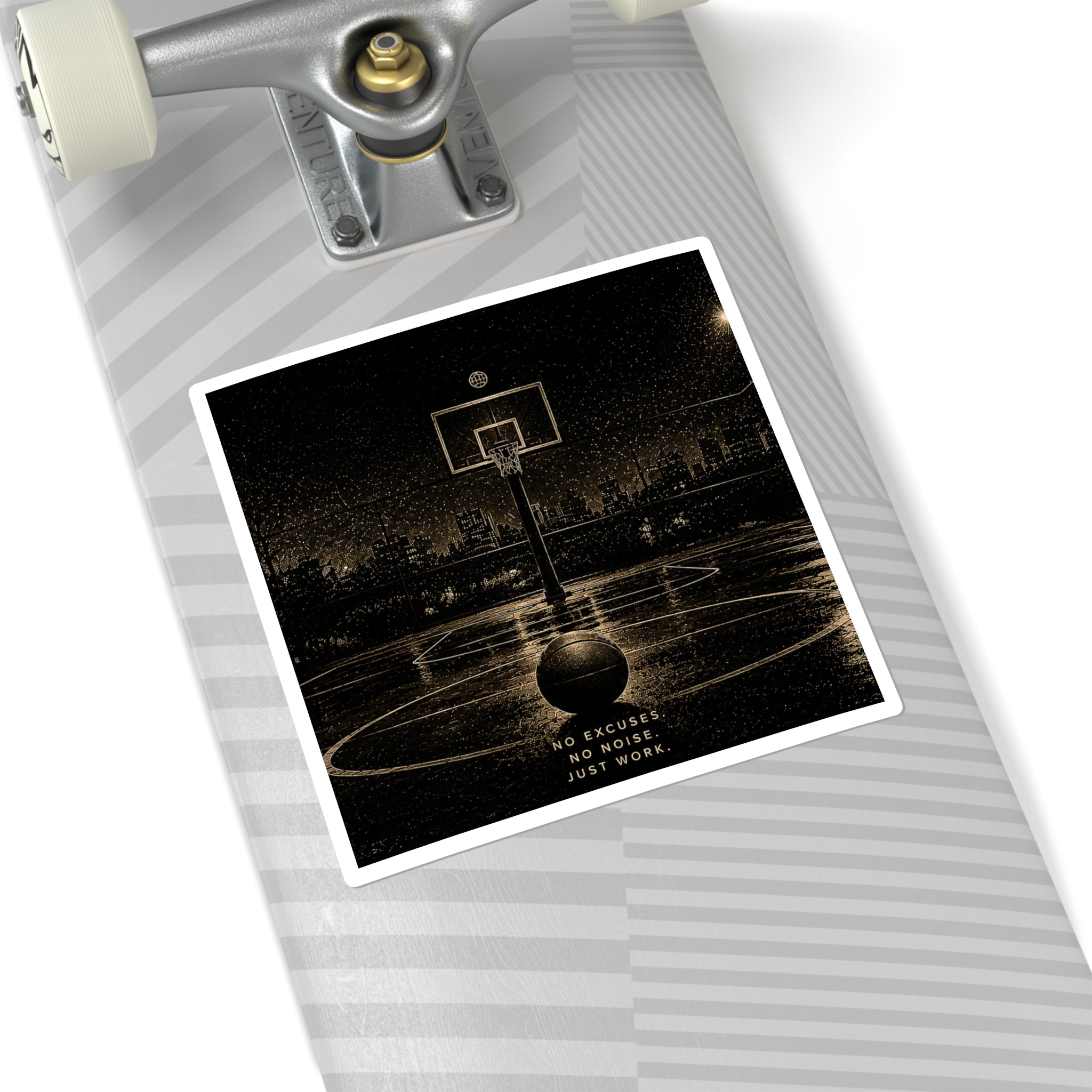 Basketball Court Square Sticker — "No Excuses. No Noise. Just Work." Motivational Sports Decal