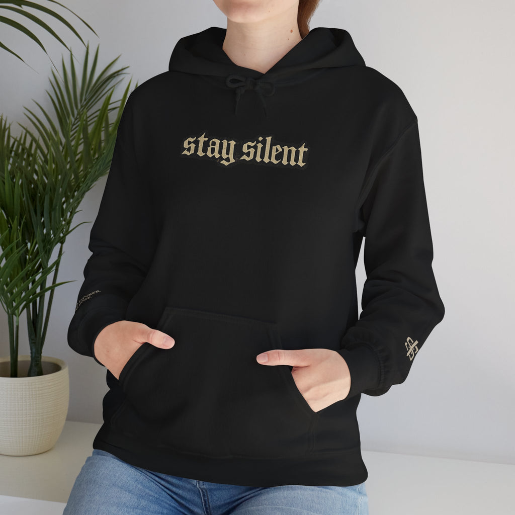 Hoodie - 'Stay Silent' Vintage Basketball Court Graphic Hoodie