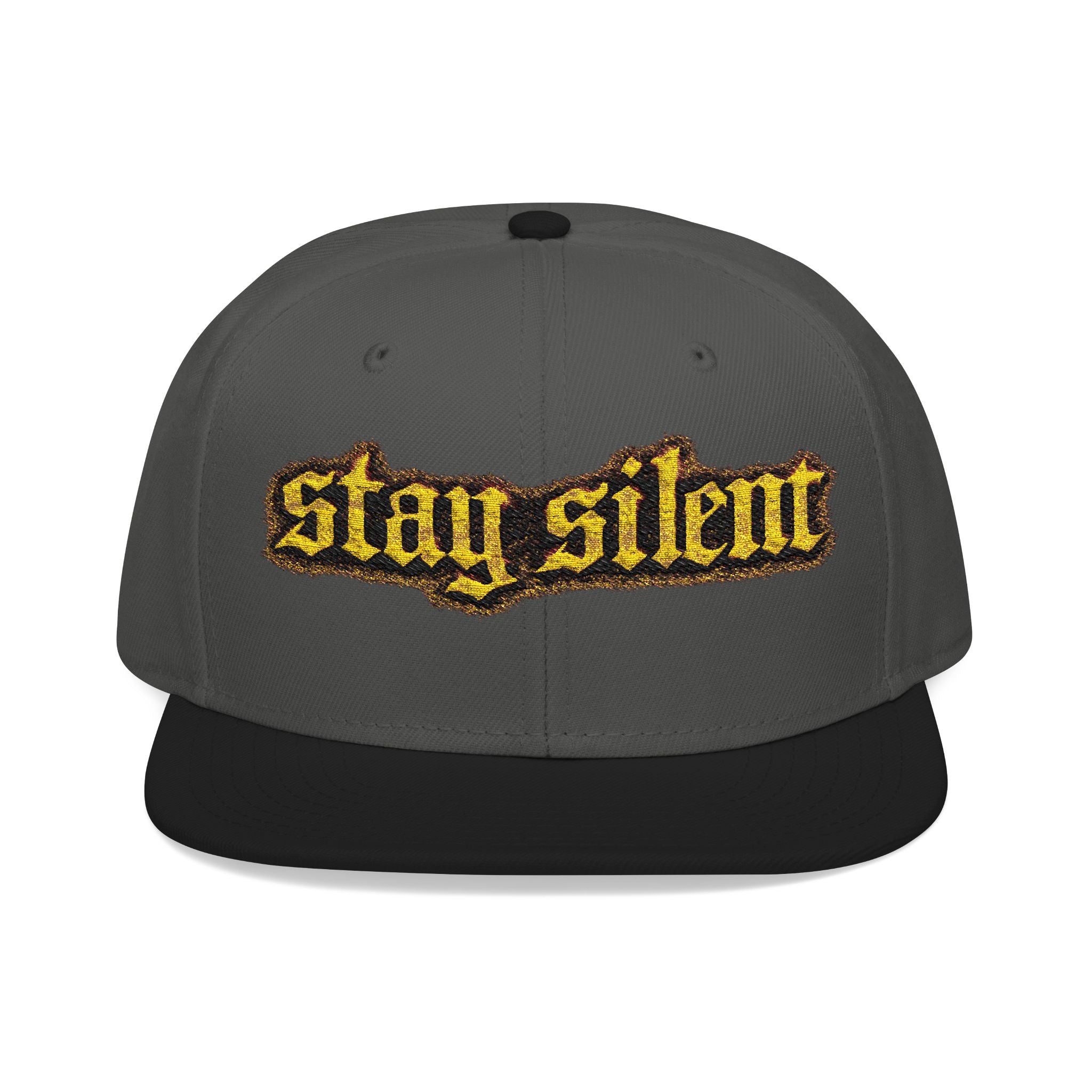 Embroidered 'Stay Silent' Flame Gothic Snapback Hat