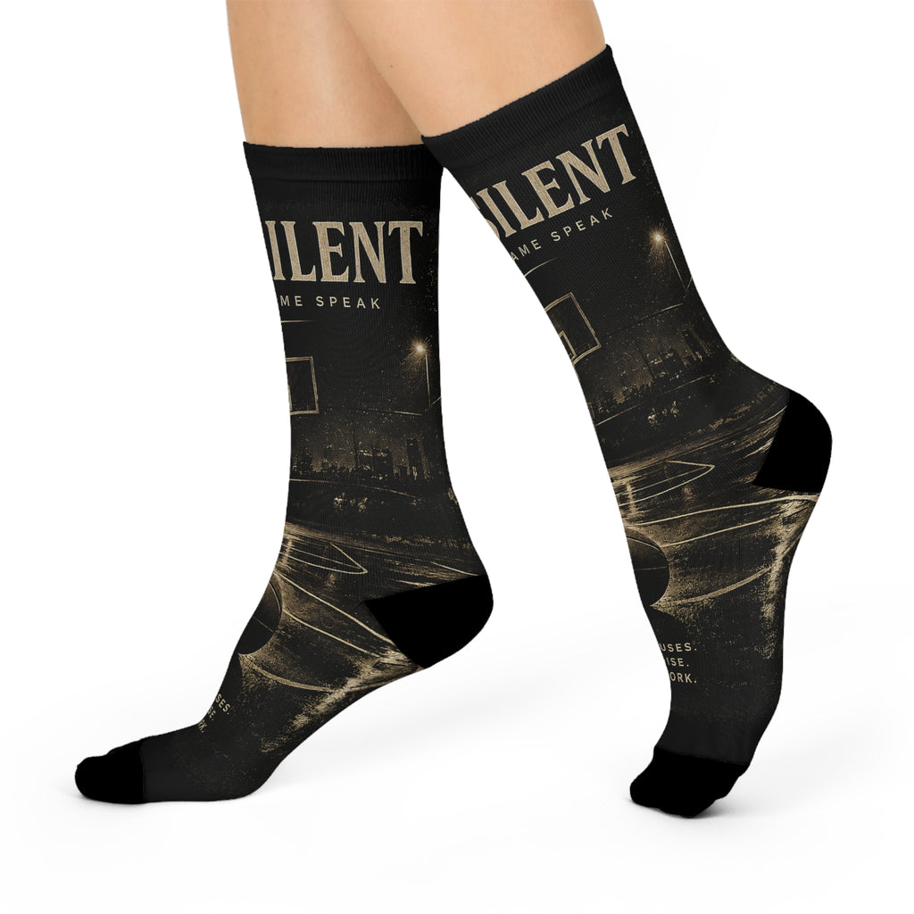 Silent Court Cushioned Crew Socks – Vintage Basketball Graphic