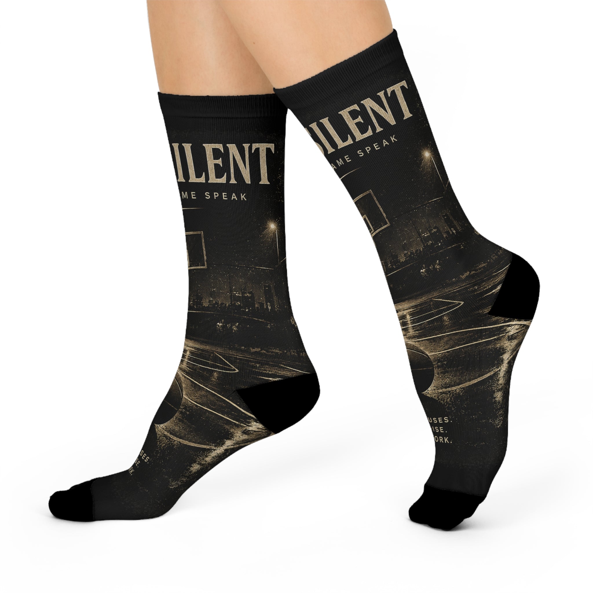 Silent Court Cushioned Crew Socks – Vintage Basketball Graphic