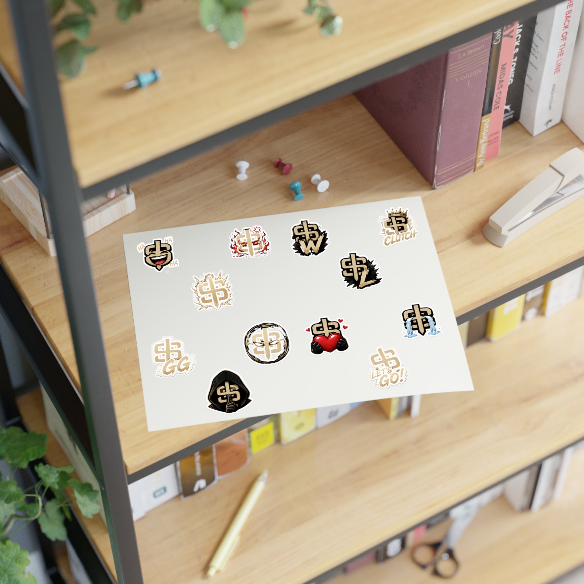 Gold Monogram Sticker Sheet — Decorative Logo Emoji Stickers for Laptops, Planners & Phone Cases