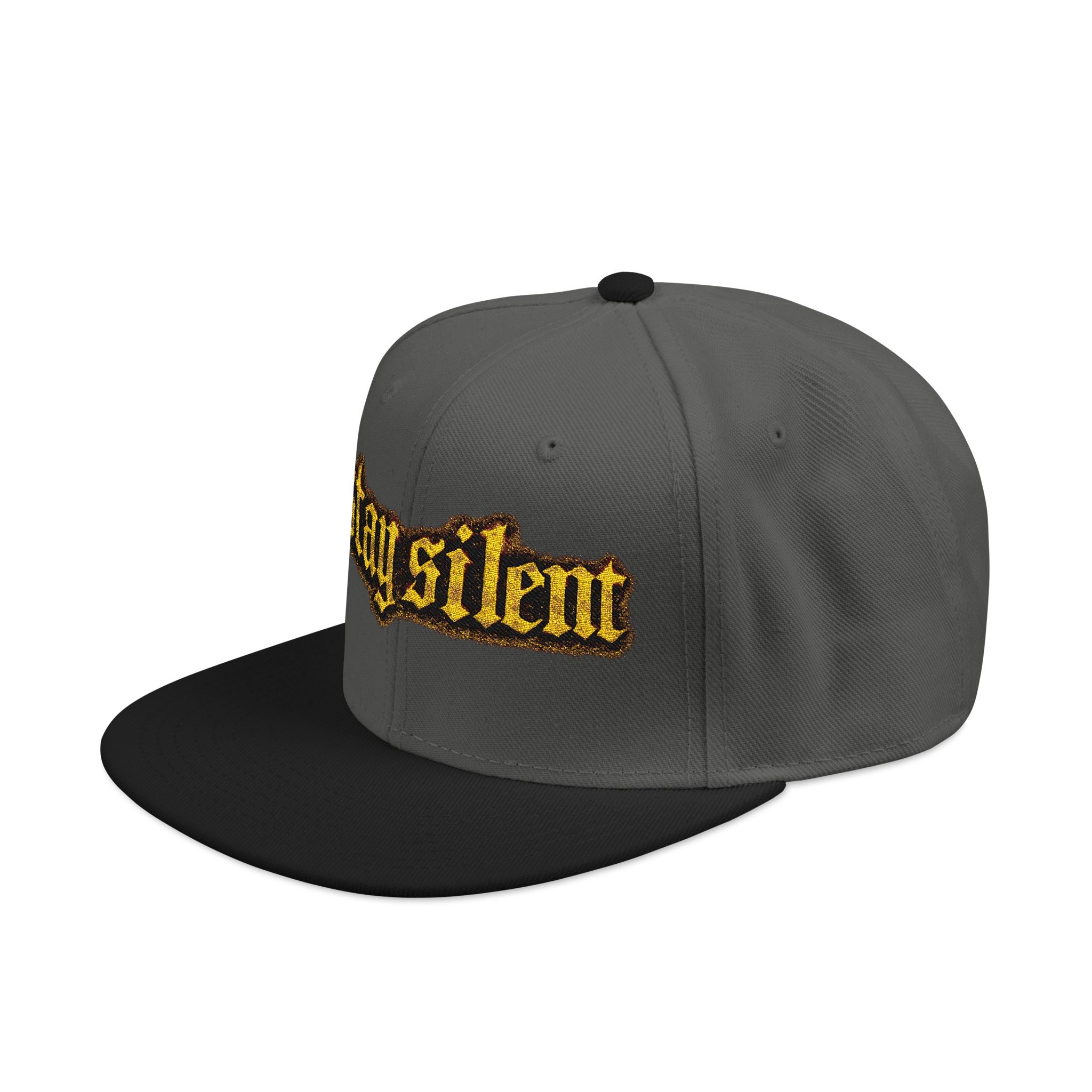 Embroidered 'Stay Silent' Flame Gothic Snapback Hat