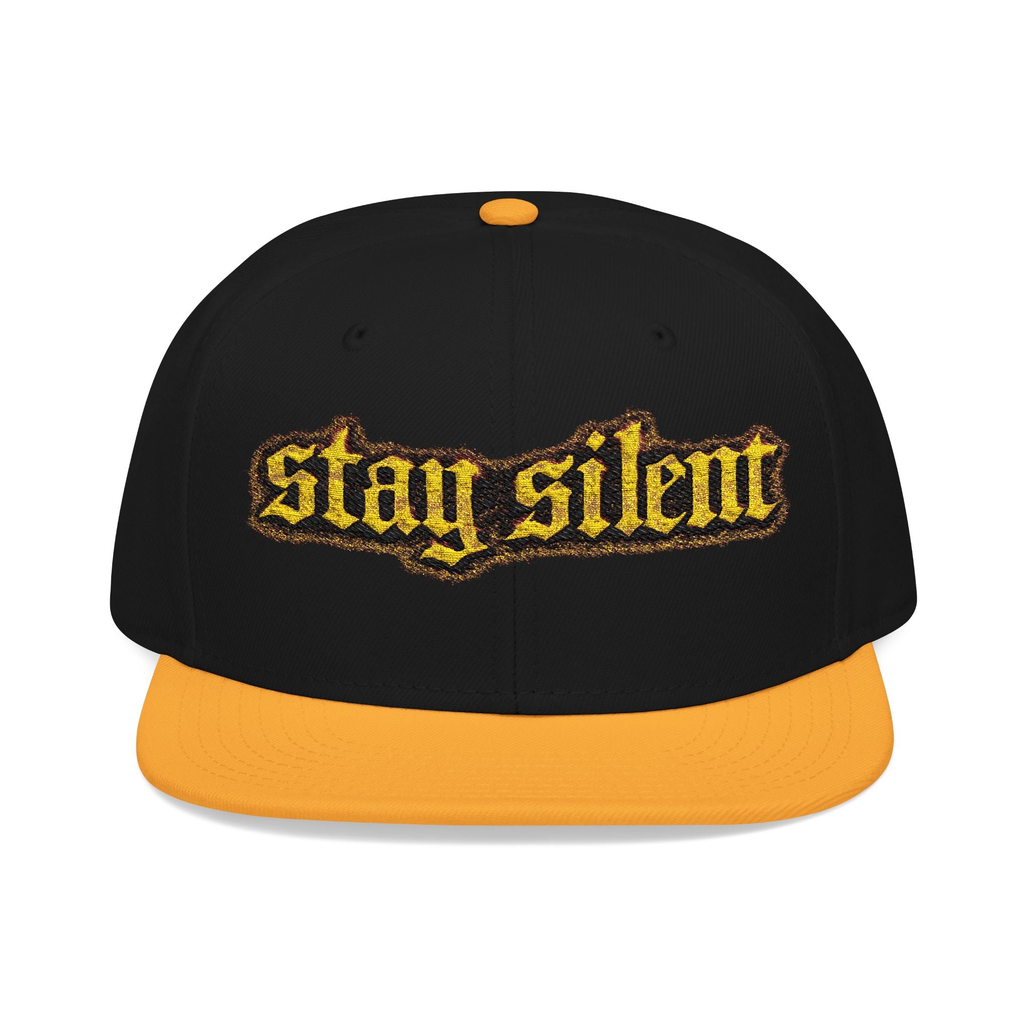 Embroidered 'Stay Silent' Flame Gothic Snapback Hat