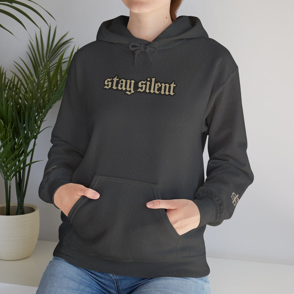 Hoodie - 'Stay Silent' Vintage Basketball Court Graphic Hoodie