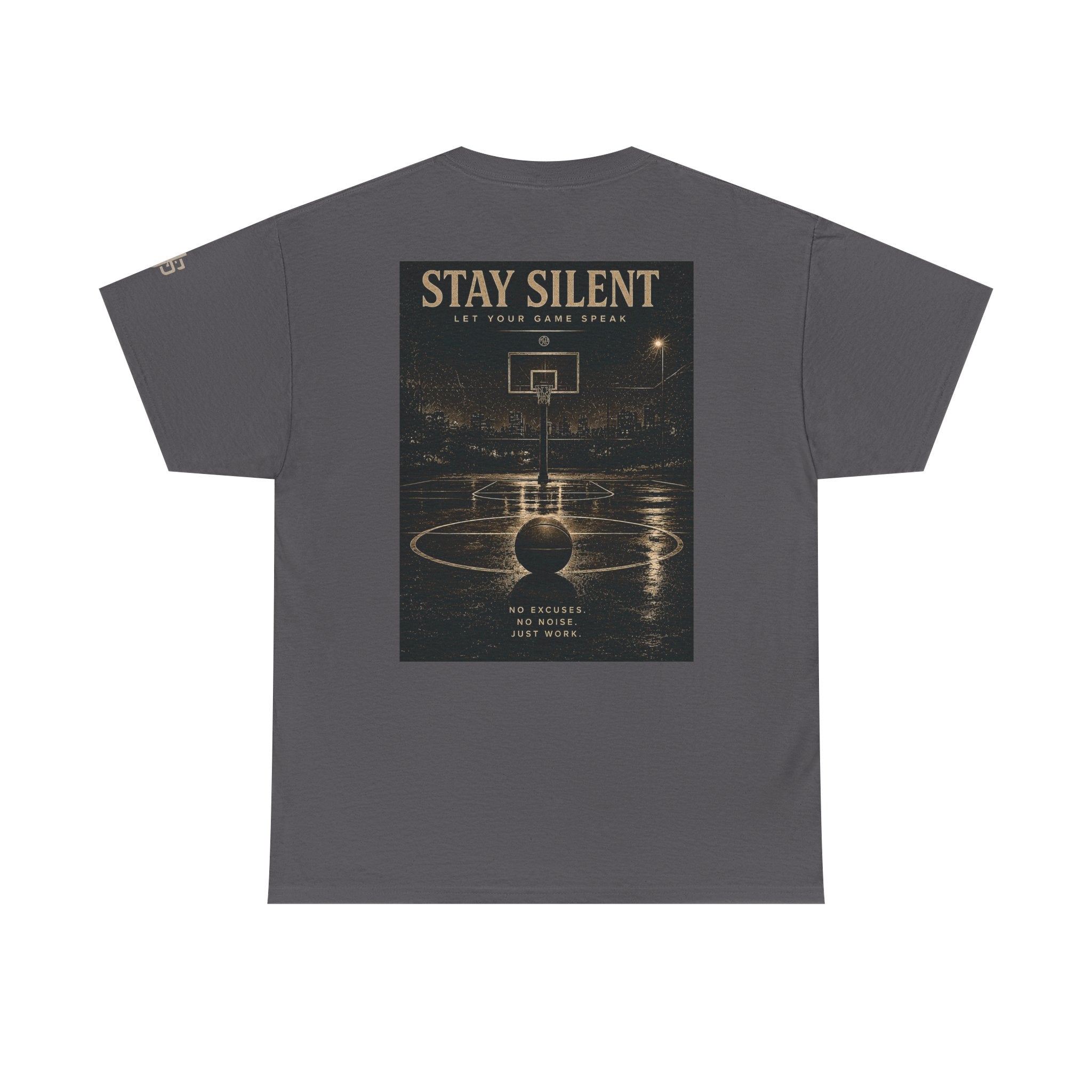 Stay Silent Basketball Poster Tee — Vintage Court Graphic T-Shirt