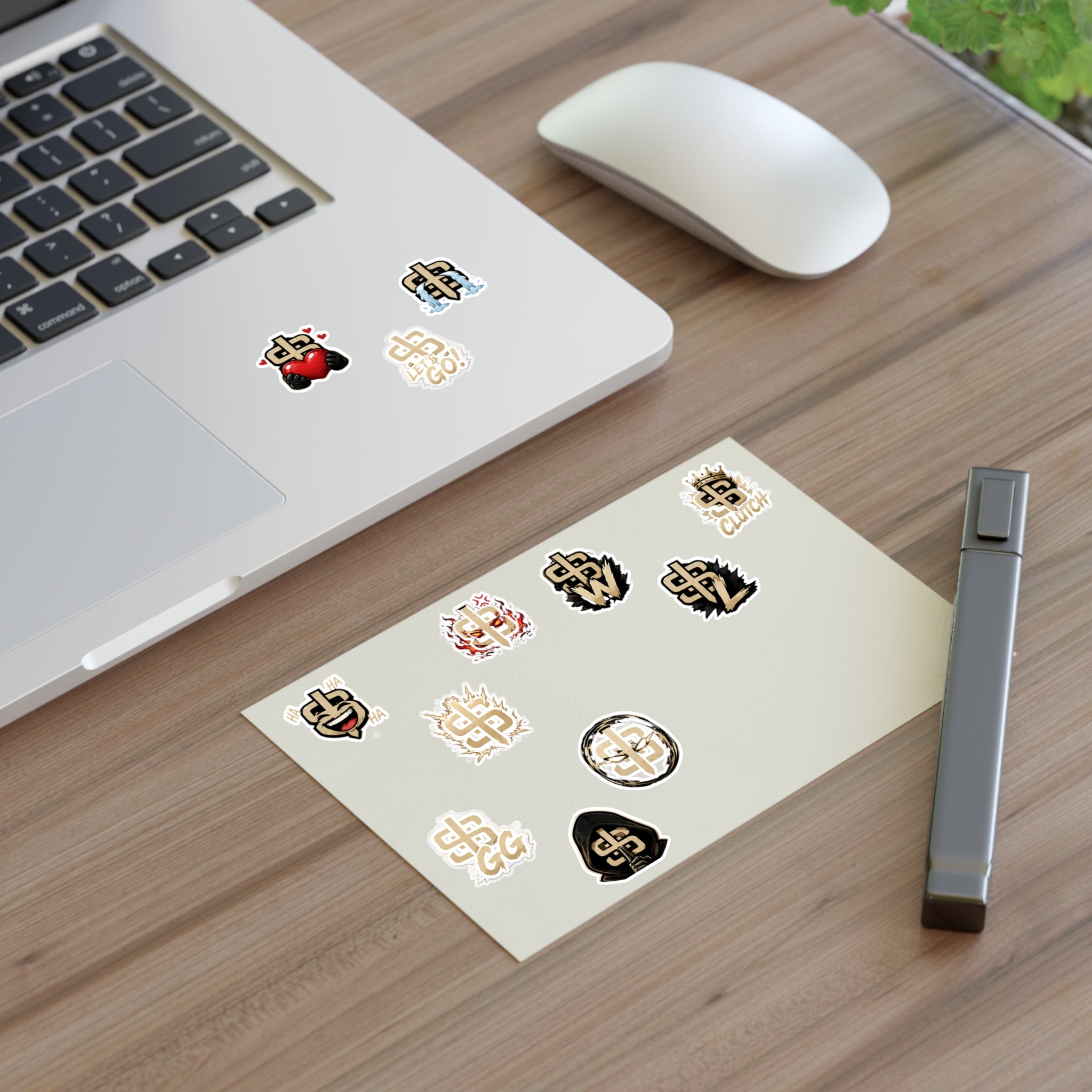 Gold Monogram Sticker Sheet — Decorative Logo Emoji Stickers for Laptops, Planners & Phone Cases