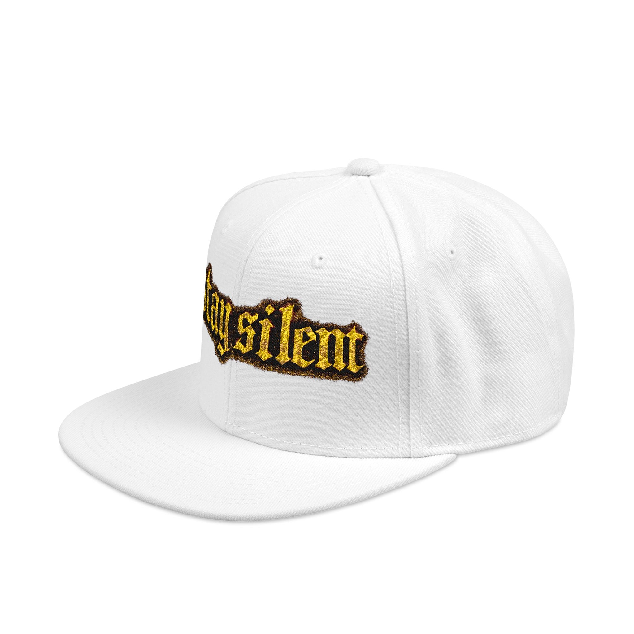 Embroidered 'Stay Silent' Flame Gothic Snapback Hat
