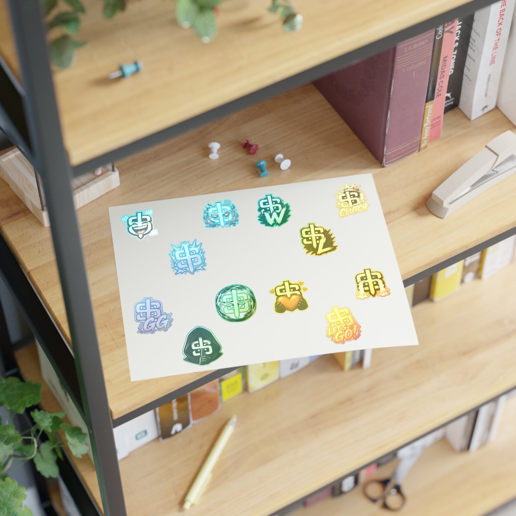 Gold Monogram Sticker Sheet — Decorative Logo Emoji Stickers for Laptops, Planners & Phone Cases