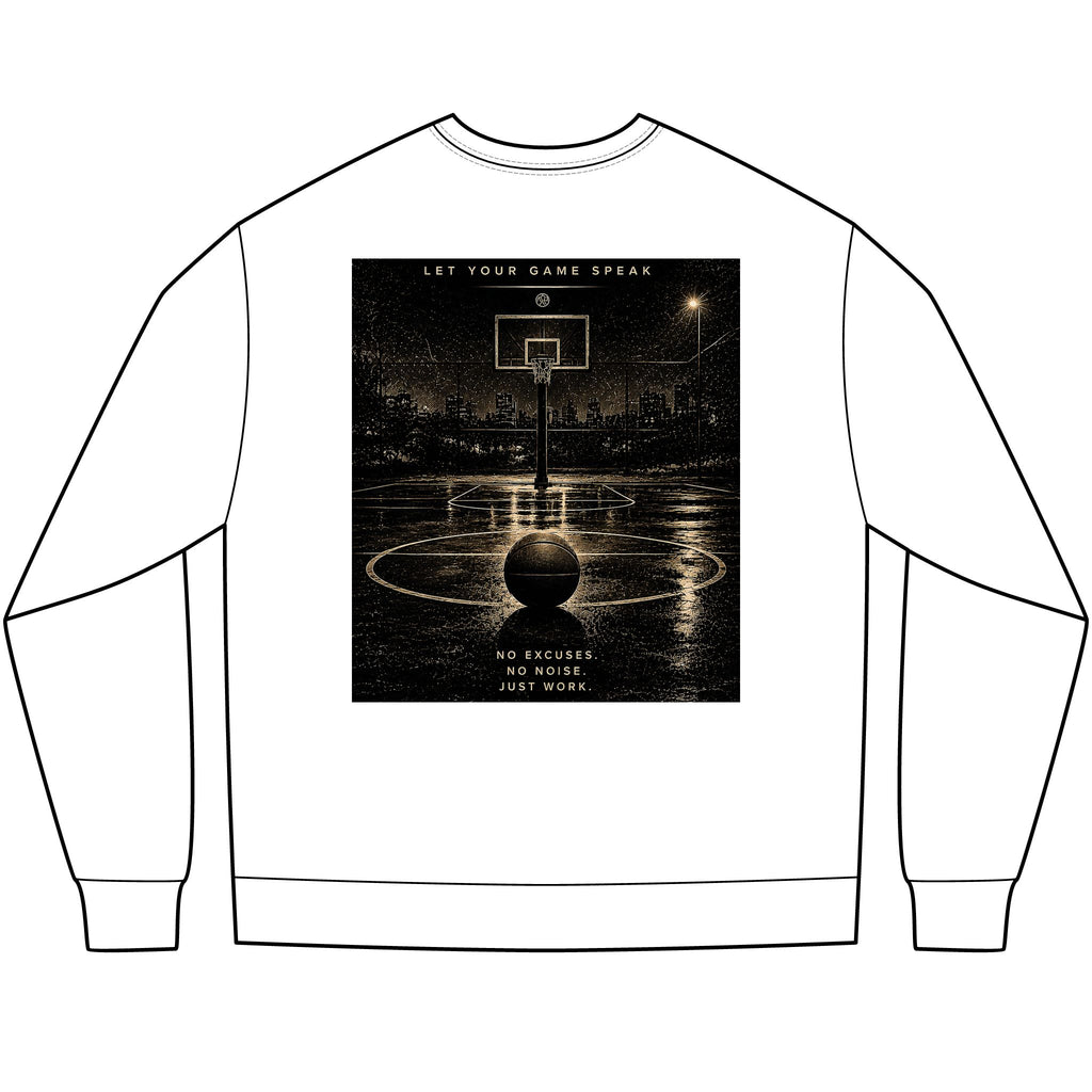 Basketball Graphic Long Sleeve Tee — “Stay Silent” Court Photo Design