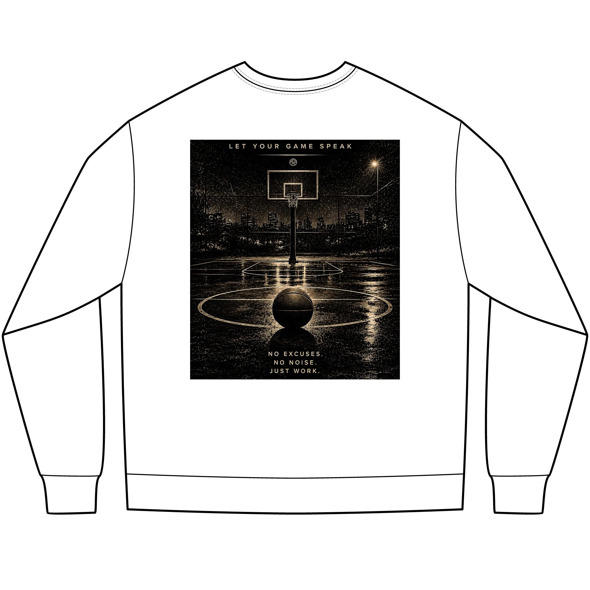 Basketball Graphic Long Sleeve Tee — “Stay Silent” Court Photo Design