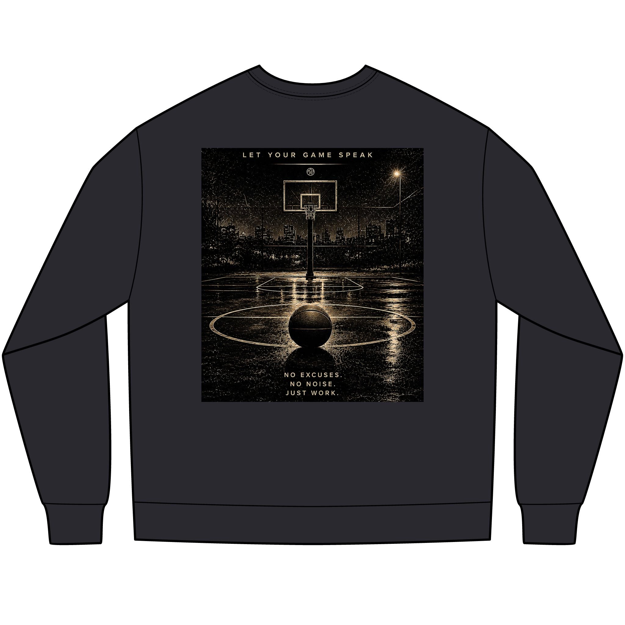 Basketball Graphic Long Sleeve Tee — “Stay Silent” Court Photo Design