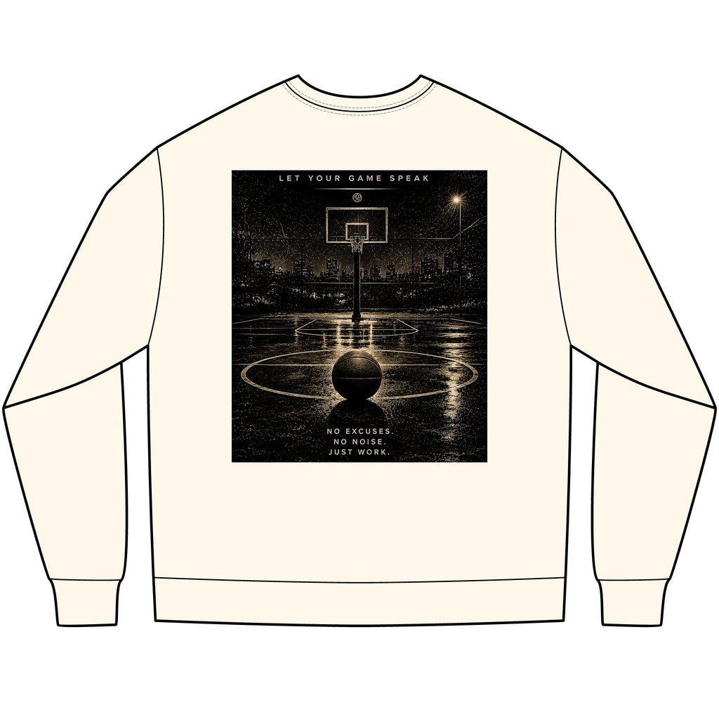 Basketball Graphic Long Sleeve Tee — “Stay Silent” Court Photo Design