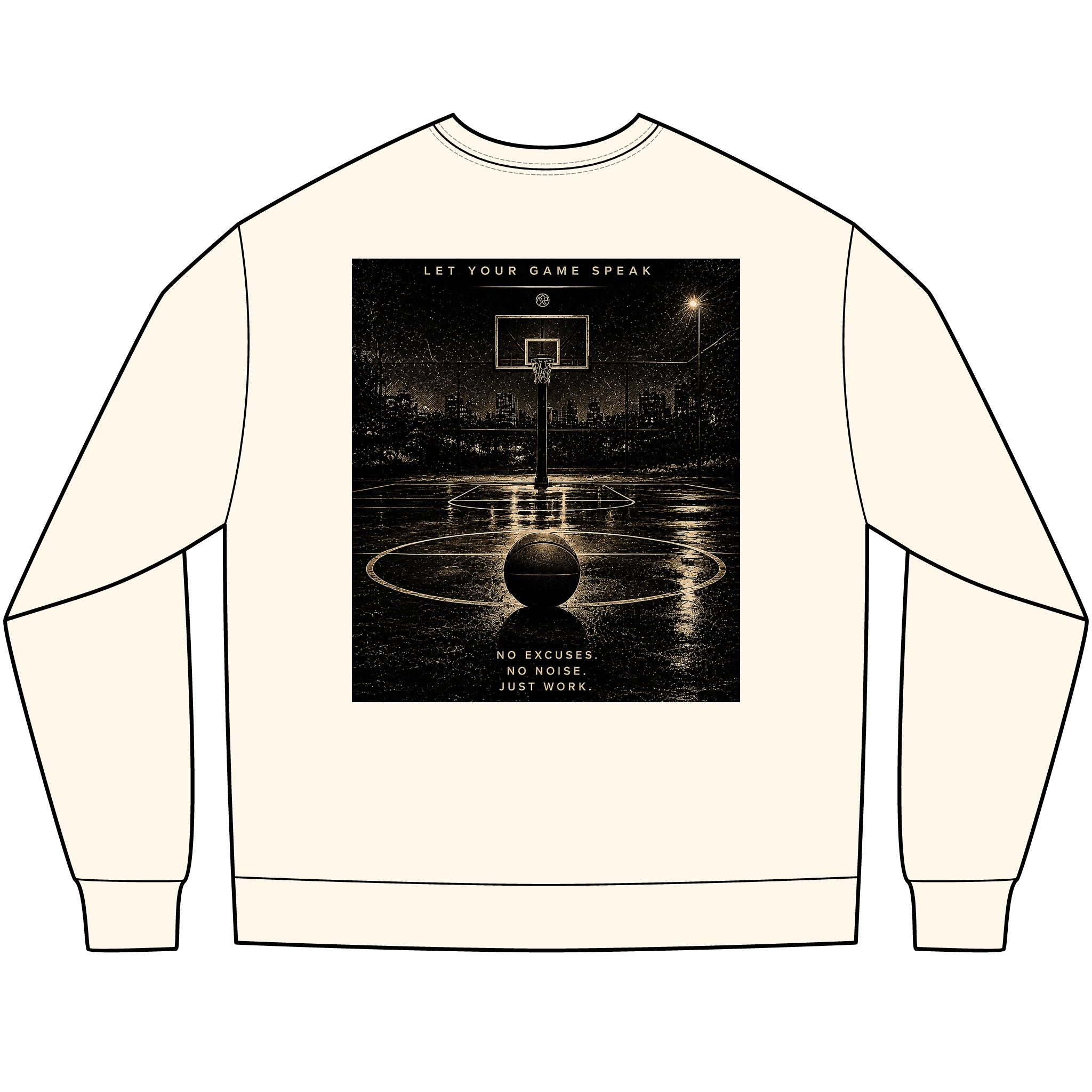 Basketball Graphic Long Sleeve Tee — “Stay Silent” Court Photo Design