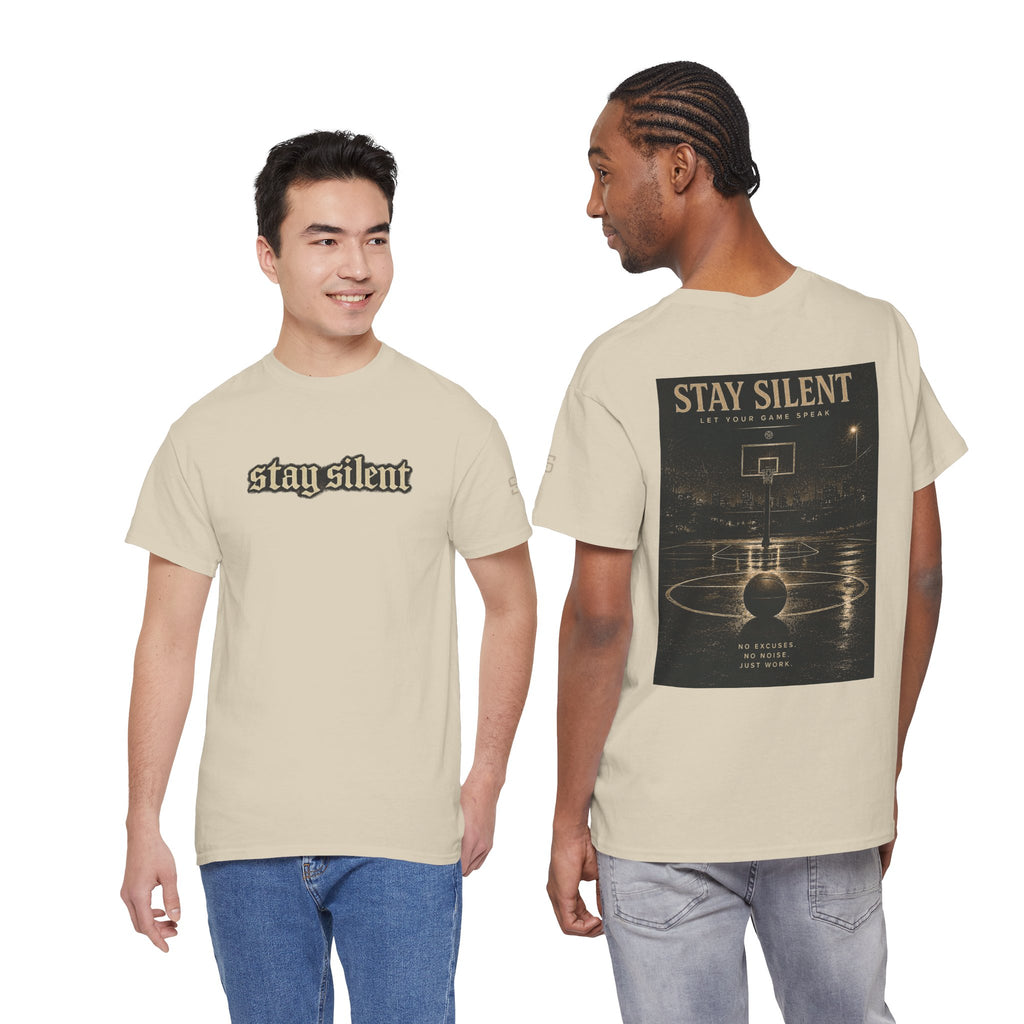 Stay Silent Basketball Poster Tee — Vintage Court Graphic T-Shirt