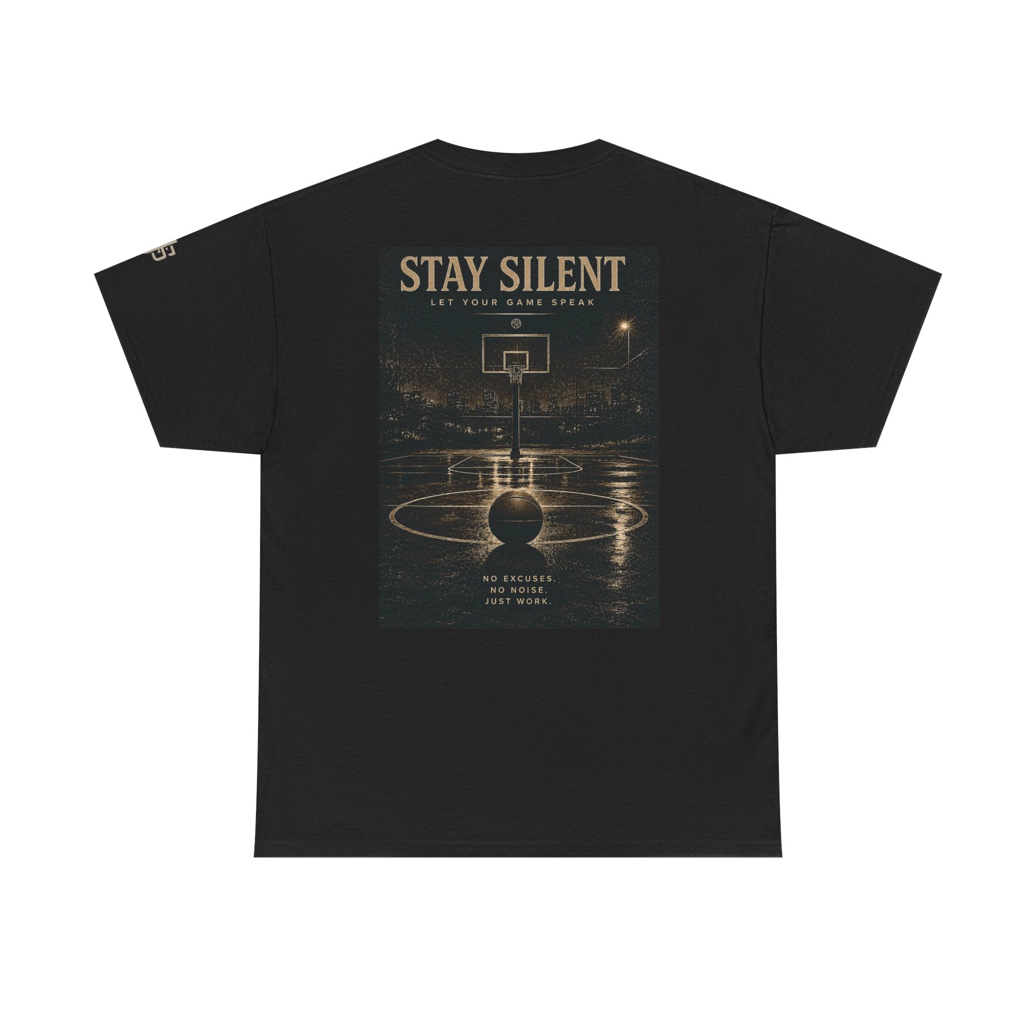 Stay Silent Basketball Poster Tee — Vintage Court Graphic T-Shirt