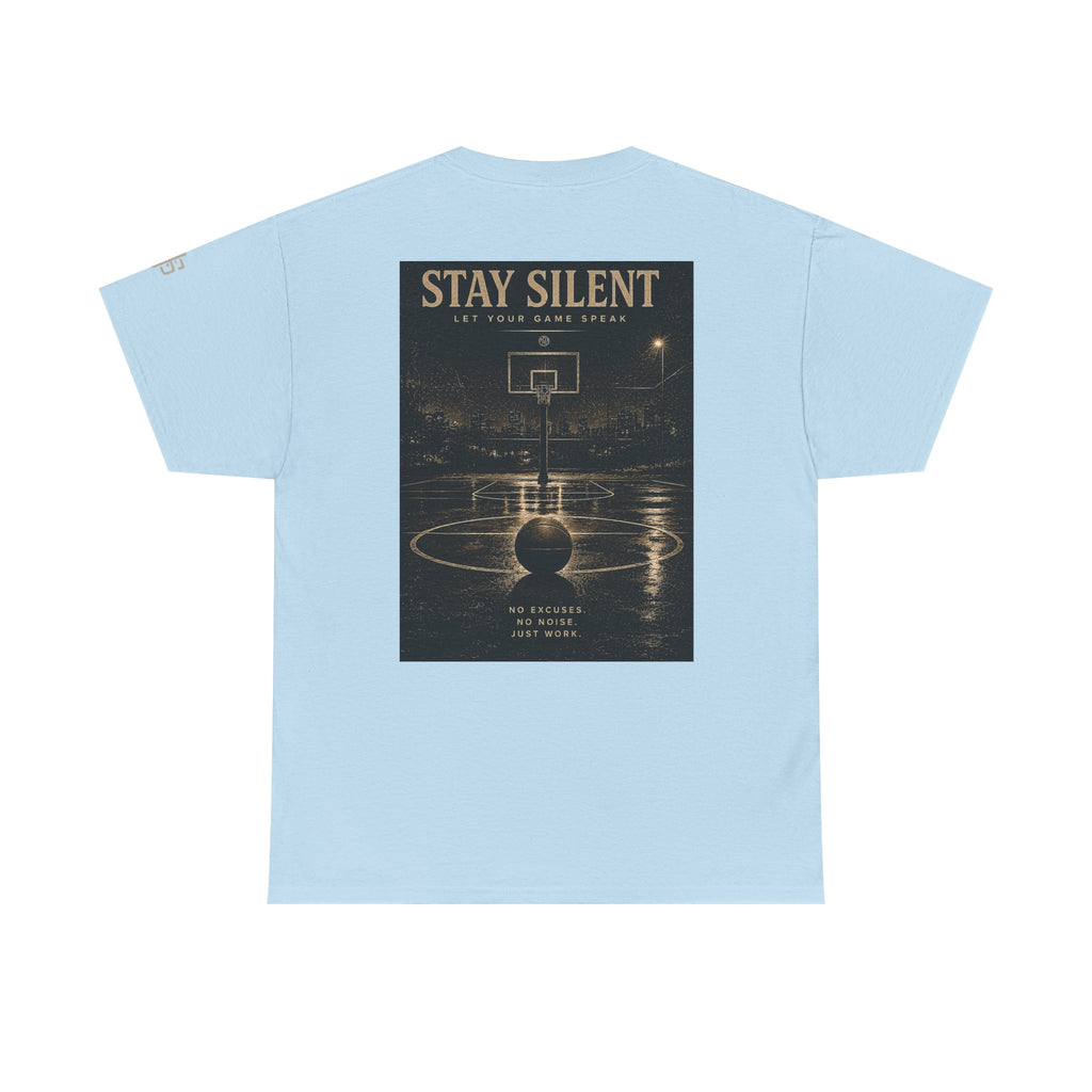 Stay Silent Basketball Poster Tee — Vintage Court Graphic T-Shirt