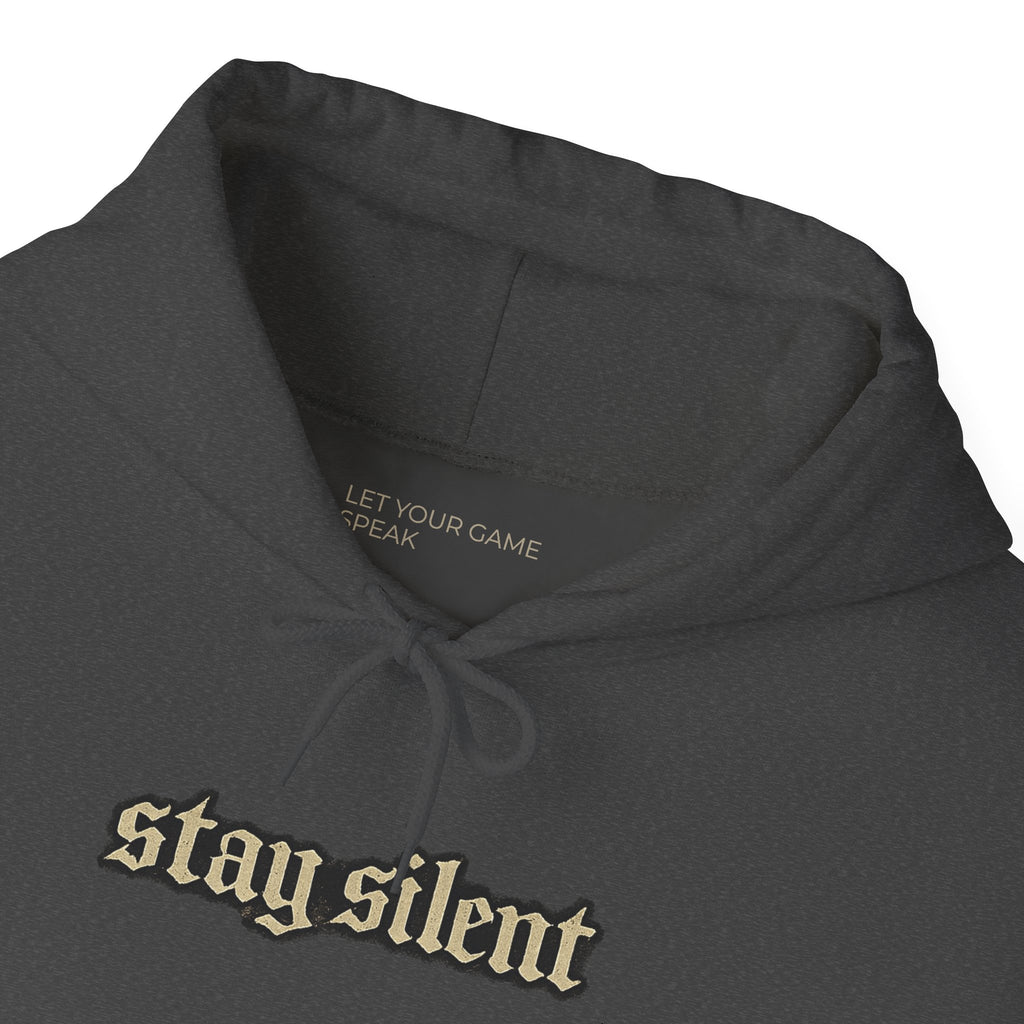 Hoodie - 'Stay Silent' Vintage Basketball Court Graphic Hoodie