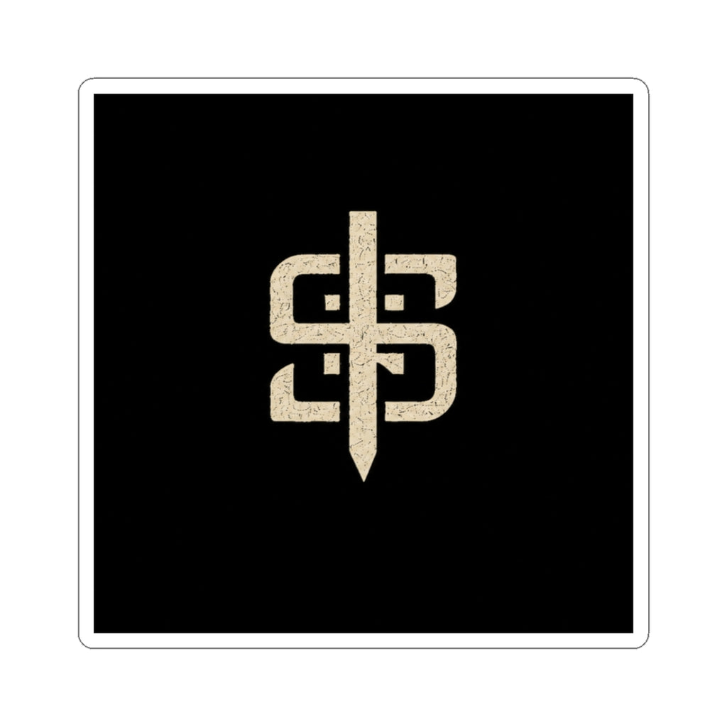 Monogram Sword Sticker — Minimal Vintage Crest Kiss-Cut Sticker
