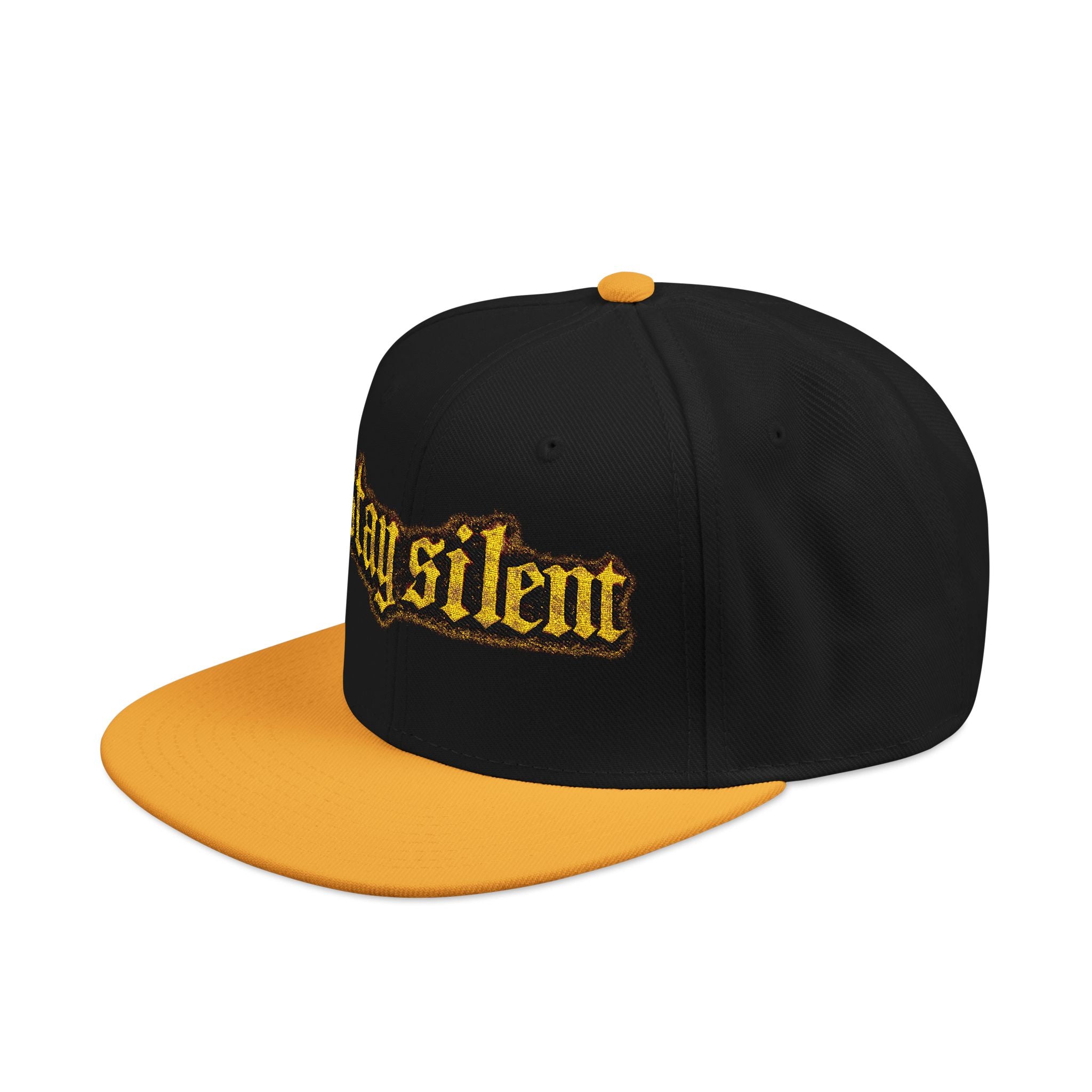 Embroidered 'Stay Silent' Flame Gothic Snapback Hat