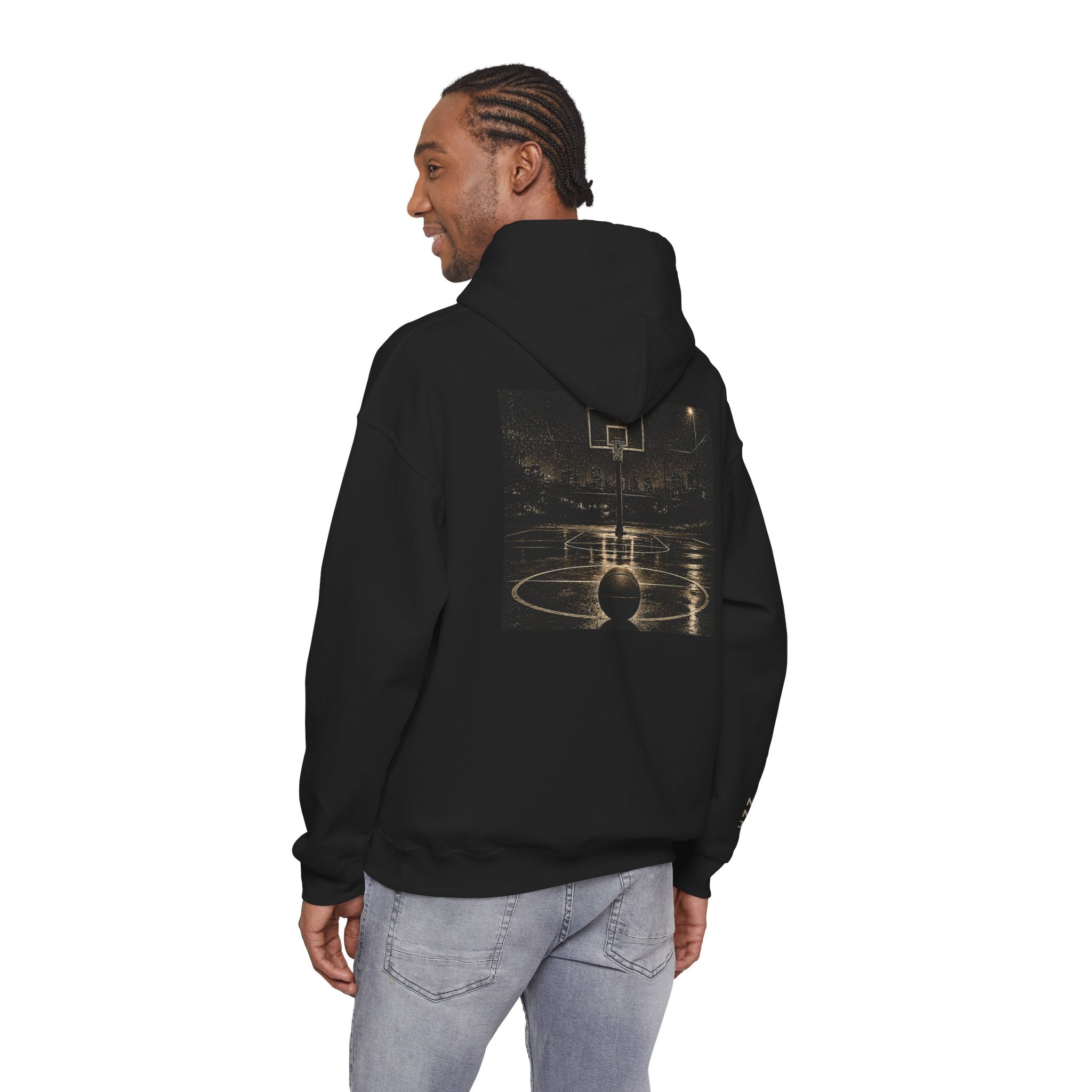 Hoodie - 'Stay Silent' Vintage Basketball Court Graphic Hoodie