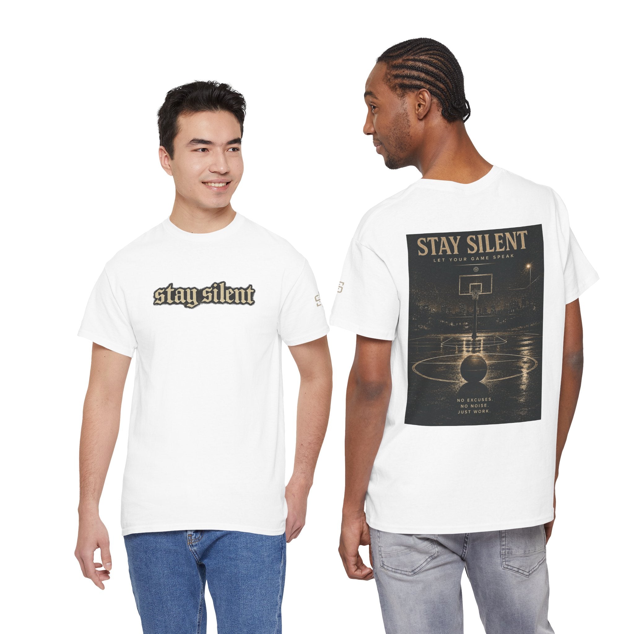 Stay Silent Basketball Poster Tee — Vintage Court Graphic T-Shirt