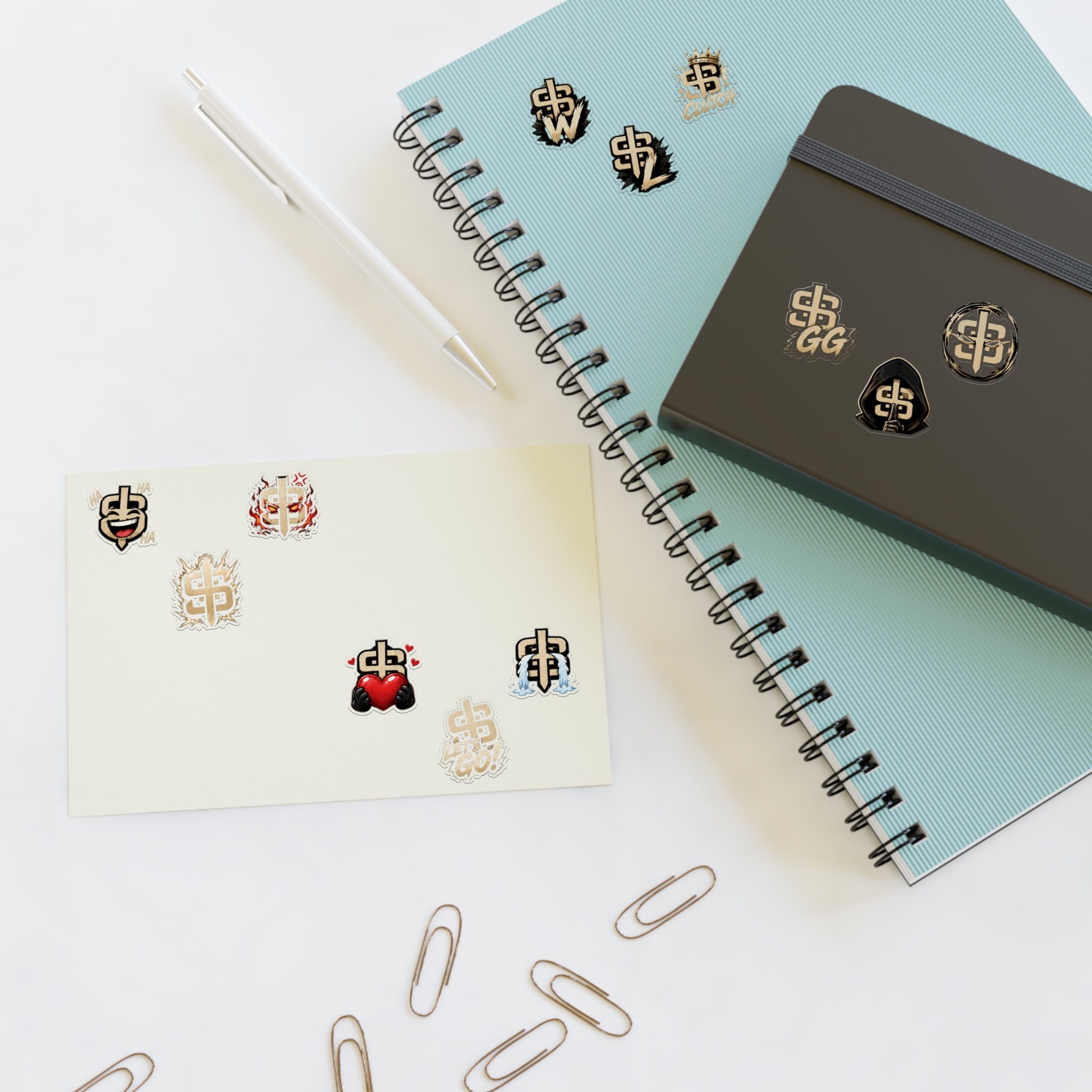 Gold Monogram Sticker Sheet — Decorative Logo Emoji Stickers for Laptops, Planners & Phone Cases