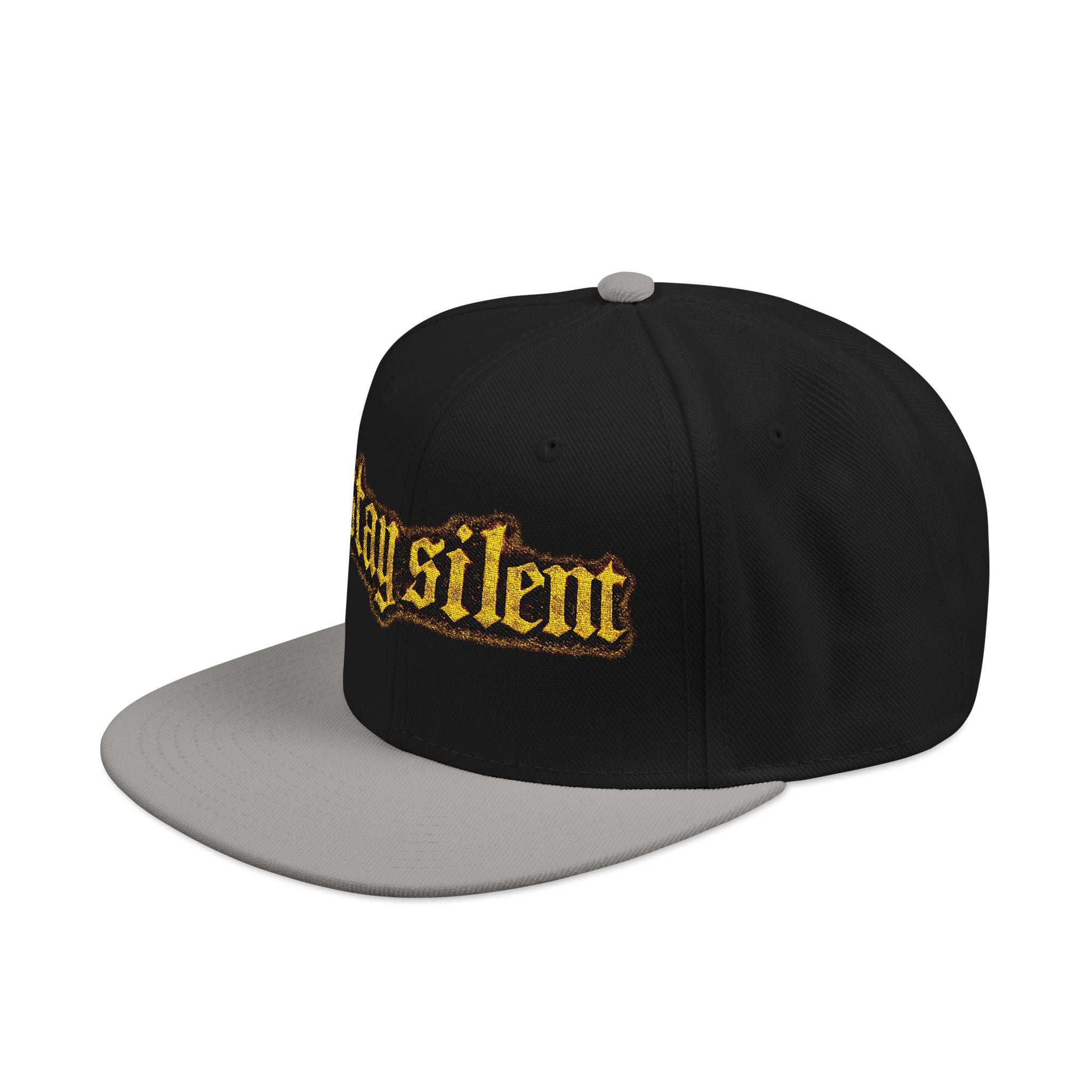 Embroidered 'Stay Silent' Flame Gothic Snapback Hat