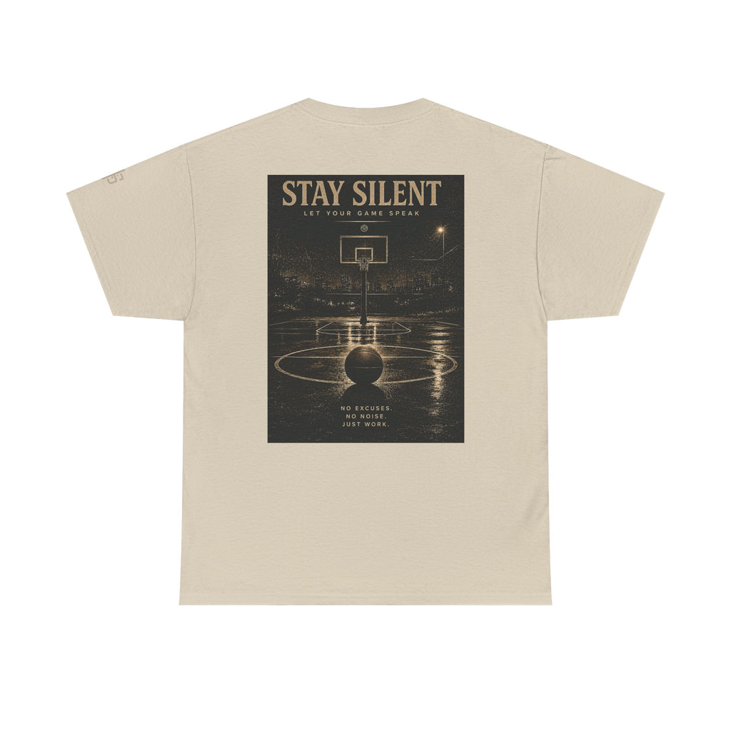 Stay Silent Basketball Poster Tee — Vintage Court Graphic T-Shirt