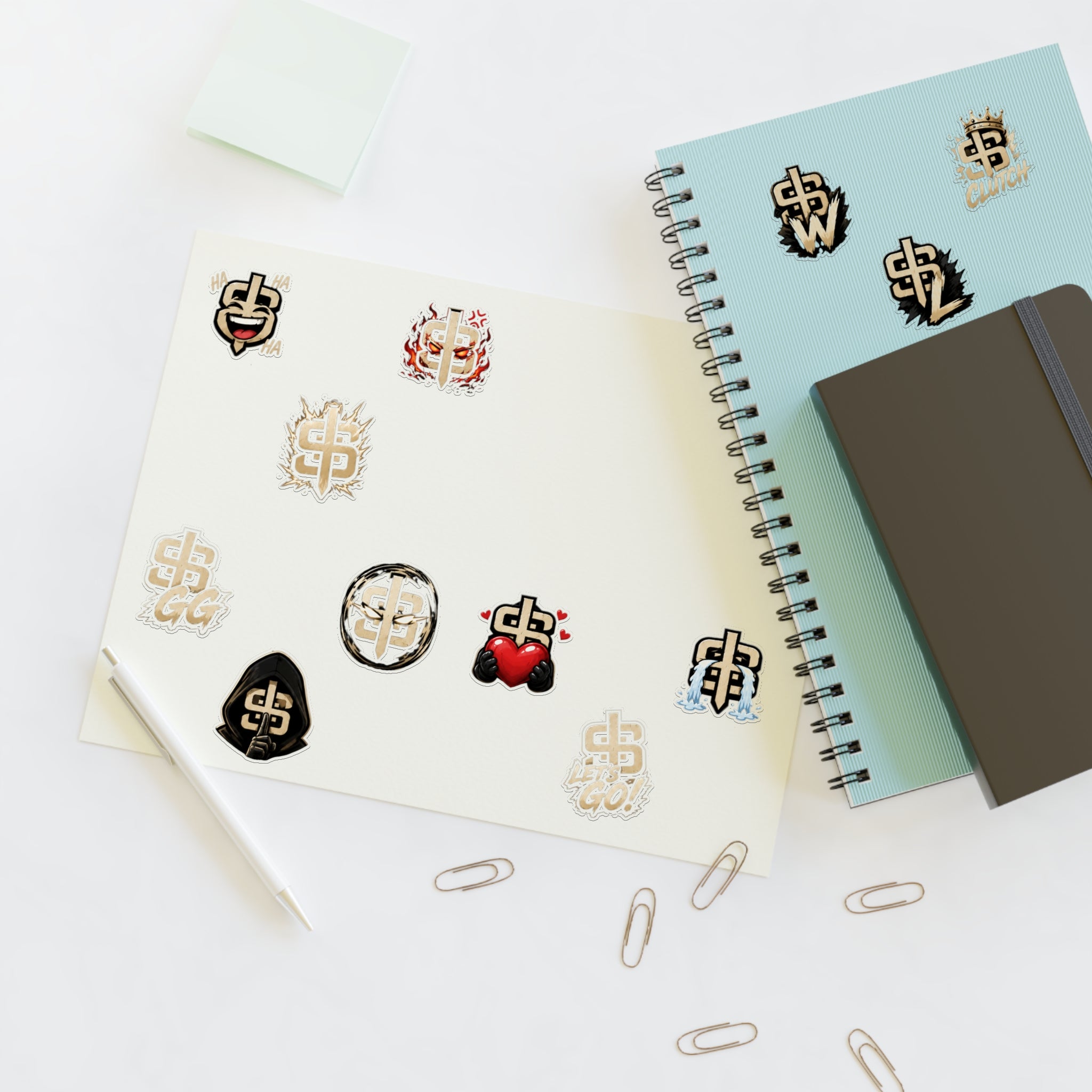Gold Monogram Sticker Sheet — Decorative Logo Emoji Stickers for Laptops, Planners & Phone Cases