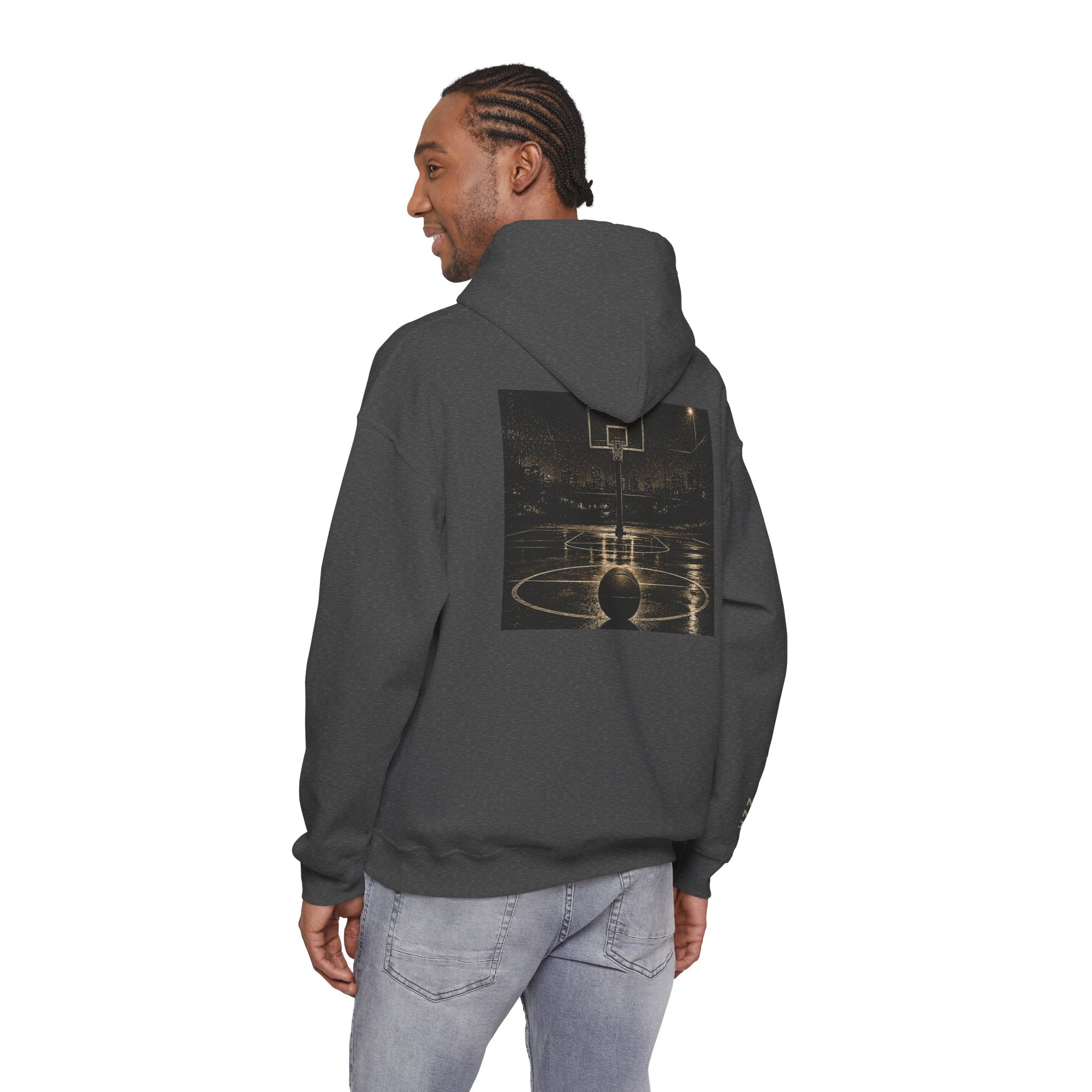 Hoodie - 'Stay Silent' Vintage Basketball Court Graphic Hoodie