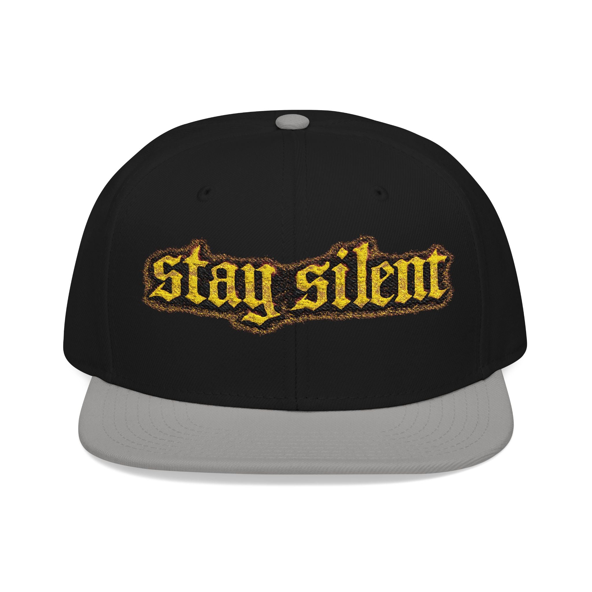 Embroidered 'Stay Silent' Flame Gothic Snapback Hat