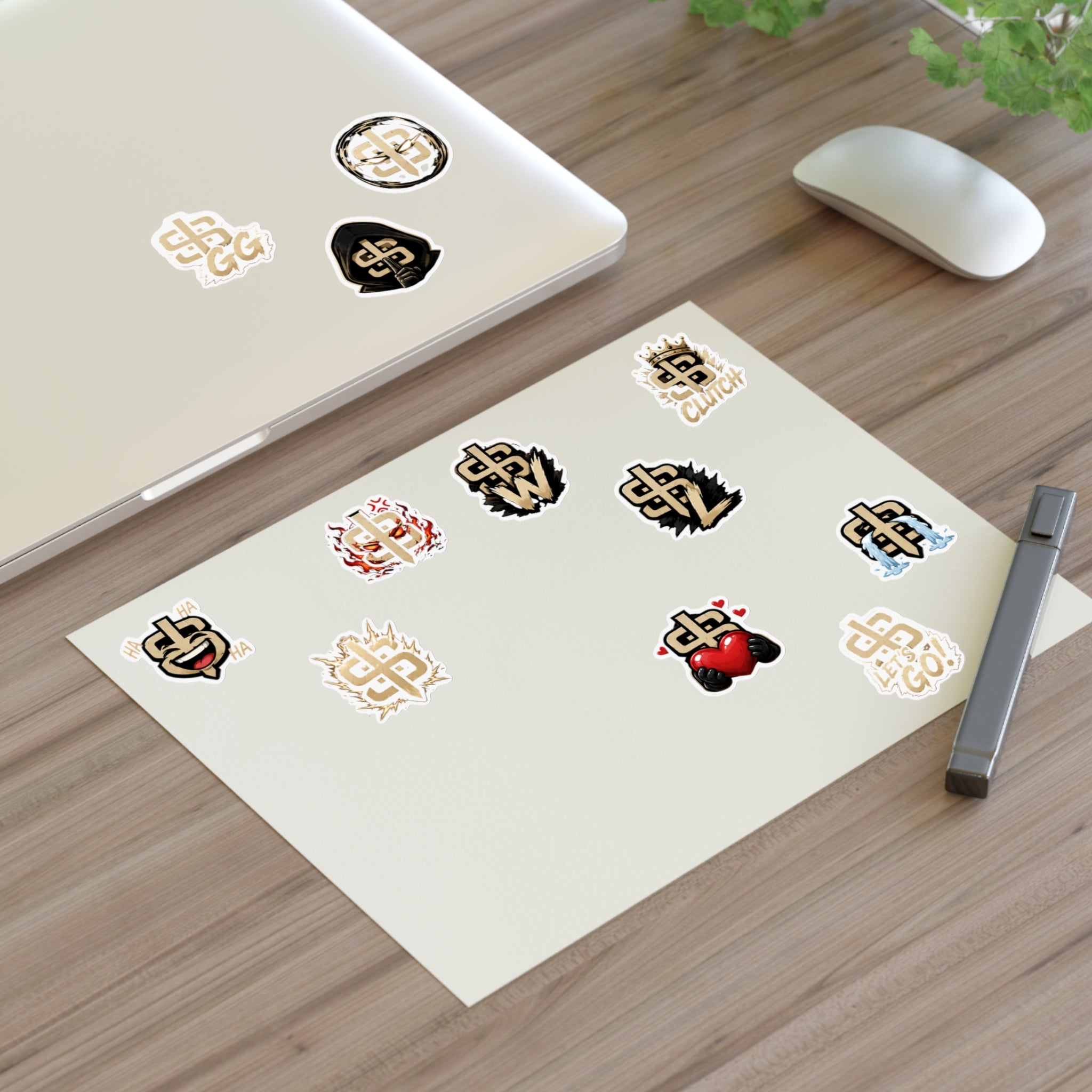 Gold Monogram Sticker Sheet — Decorative Logo Emoji Stickers for Laptops, Planners & Phone Cases