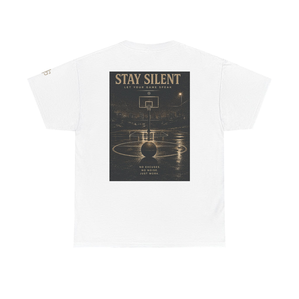 Stay Silent Basketball Poster Tee — Vintage Court Graphic T-Shirt