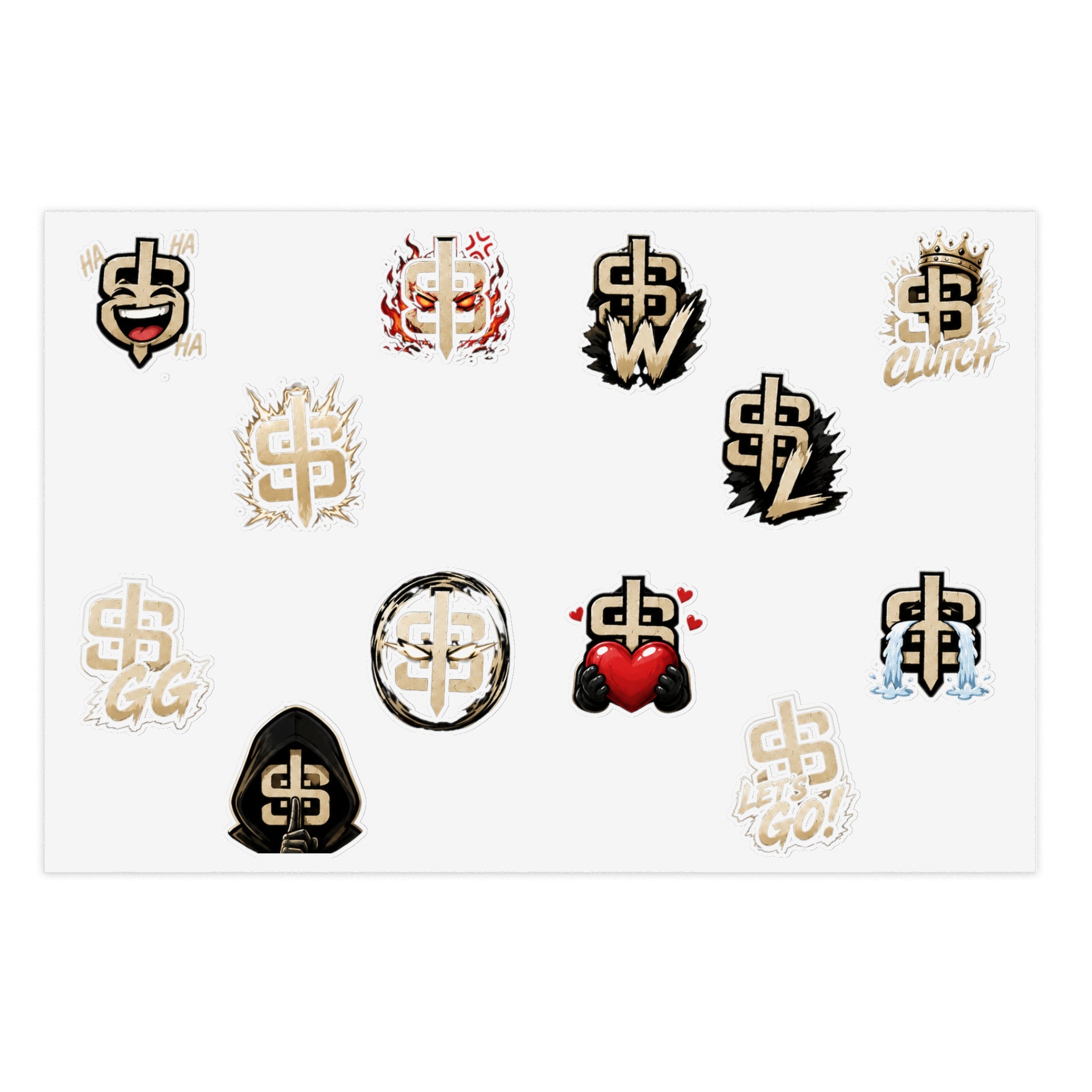 Gold Monogram Sticker Sheet — Decorative Logo Emoji Stickers for Laptops, Planners & Phone Cases