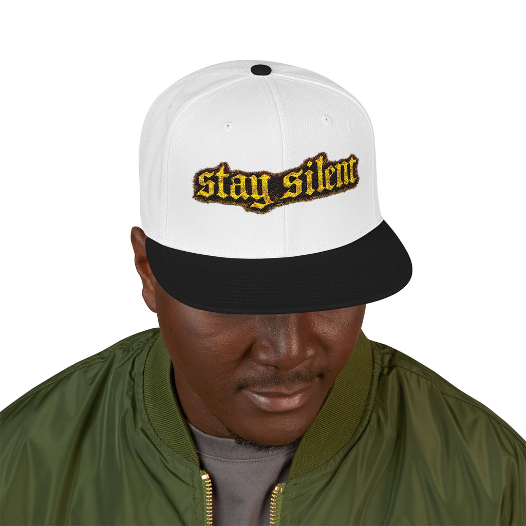 Embroidered 'Stay Silent' Flame Gothic Snapback Hat