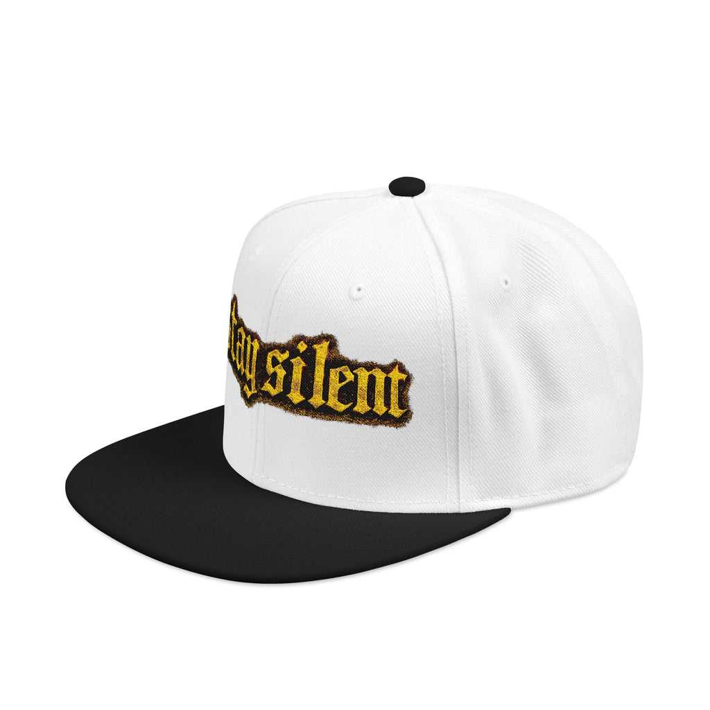 Embroidered 'Stay Silent' Flame Gothic Snapback Hat