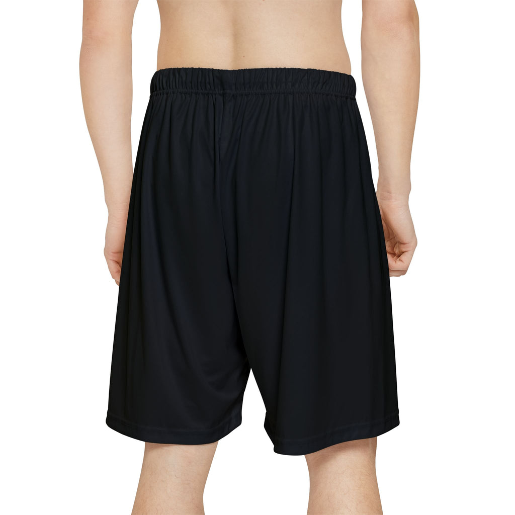 Stay Silent Men’s Sports Shorts — Black Athletic Gym Shorts with 'stay silent' Gothic Print