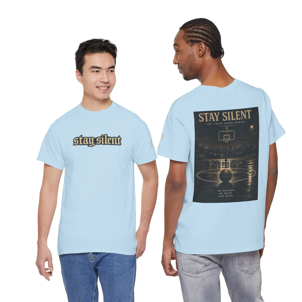 Stay Silent Basketball Poster Tee — Vintage Court Graphic T-Shirt