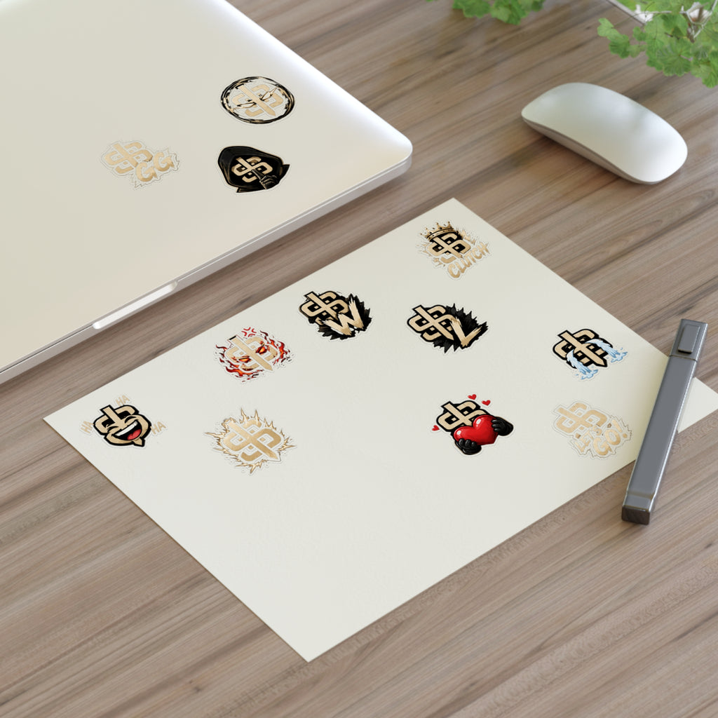 Gold Monogram Sticker Sheet — Decorative Logo Emoji Stickers for Laptops, Planners & Phone Cases