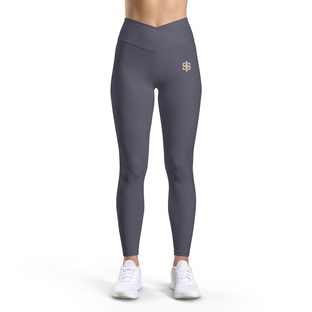 Black Luxe Leggings with Gold Monogram — Women’s High-Waist Athletic Leggings