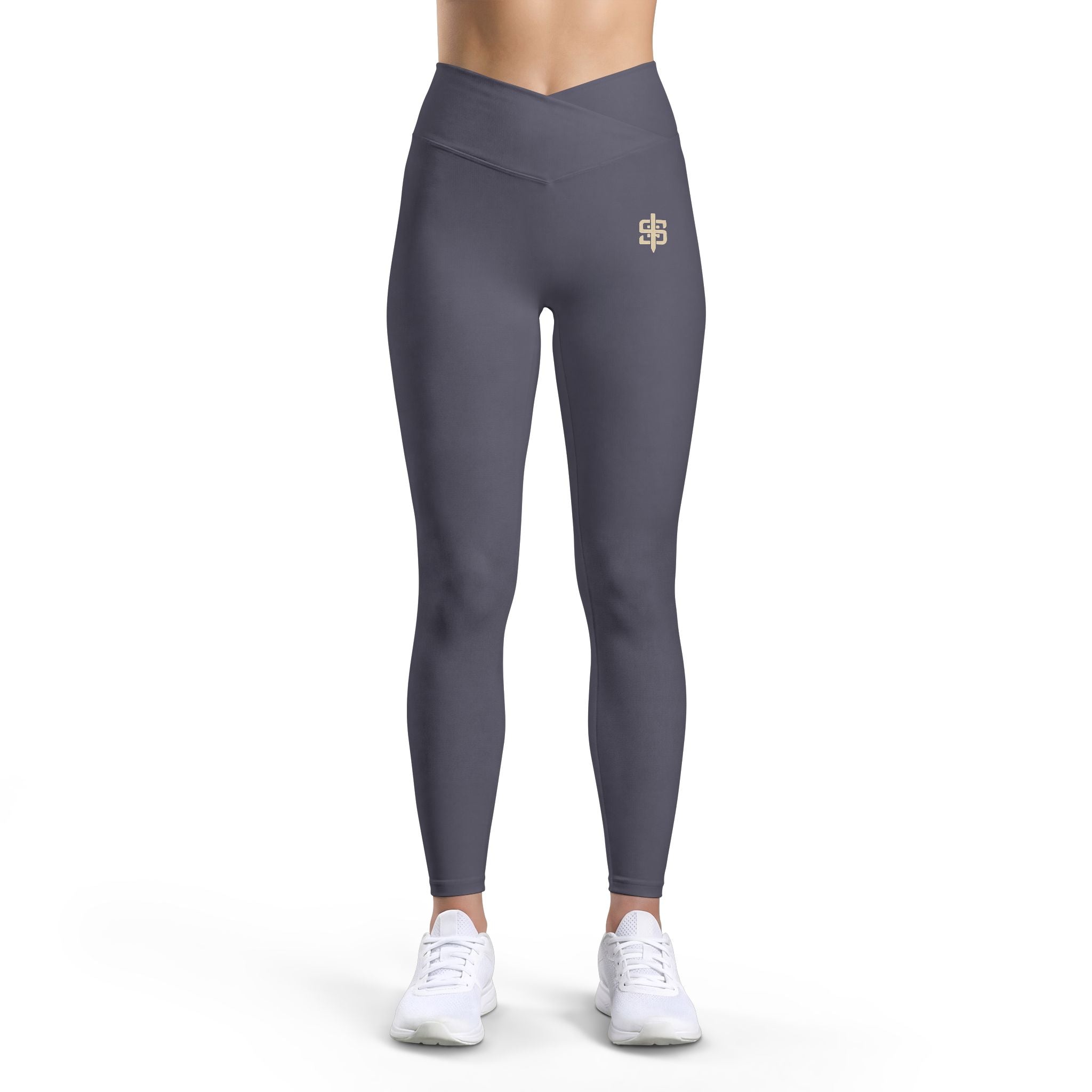 Black Luxe Leggings with Gold Monogram — Women’s High-Waist Athletic Leggings