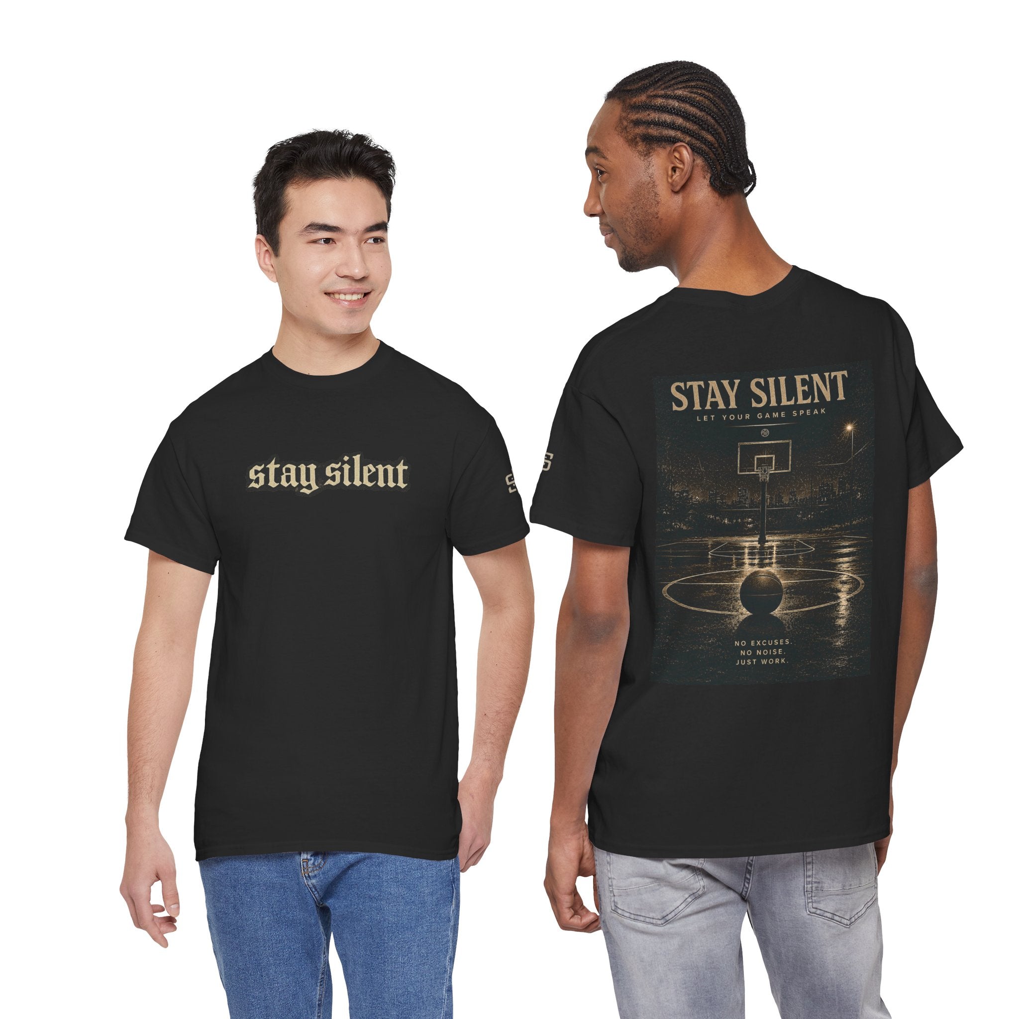 Stay Silent Basketball Poster Tee — Vintage Court Graphic T-Shirt